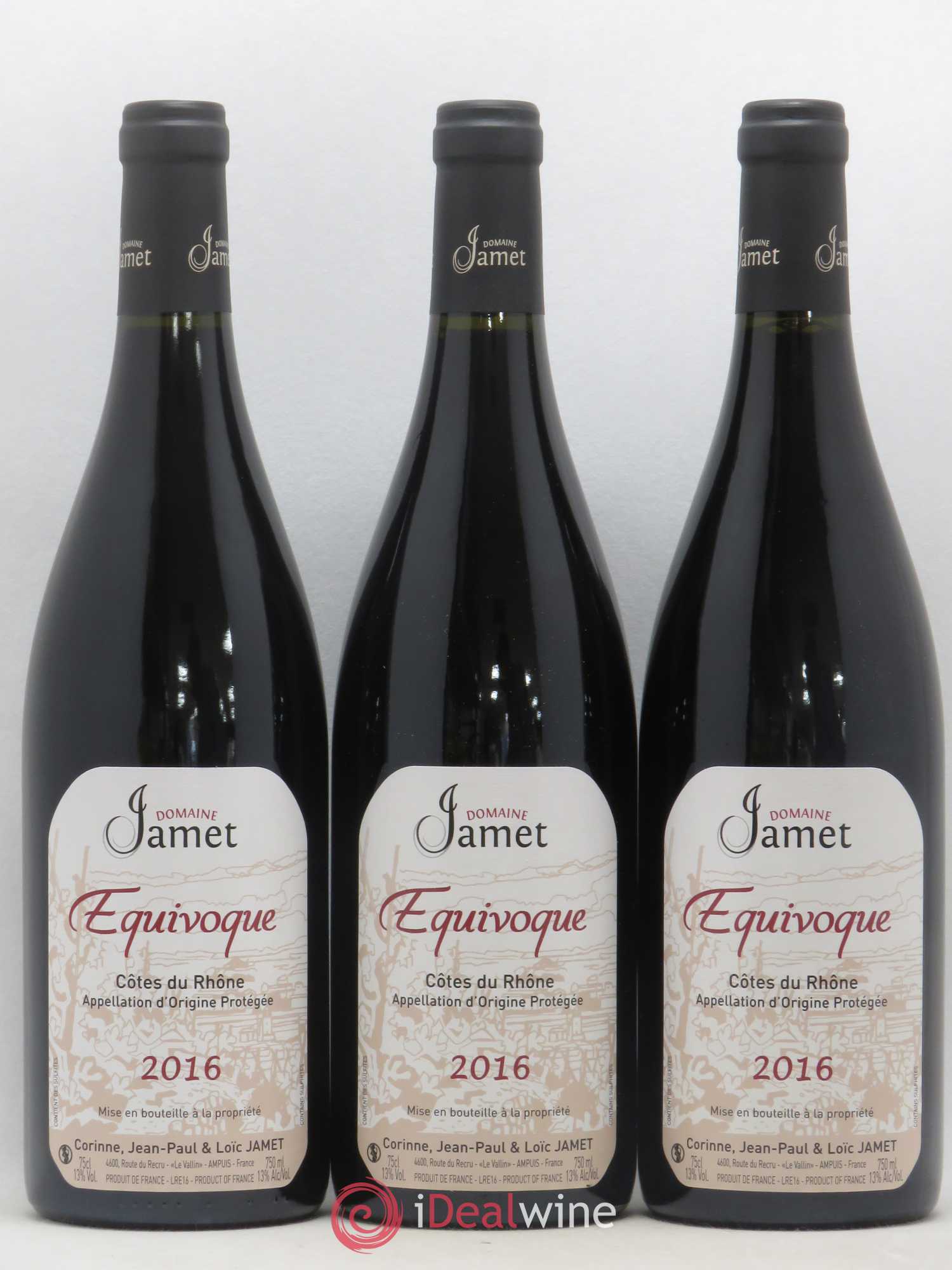 Côtes-du-Rhône Equivoque Jamet (Domaine) 2016 - Lot de 3 bouteilles - 0