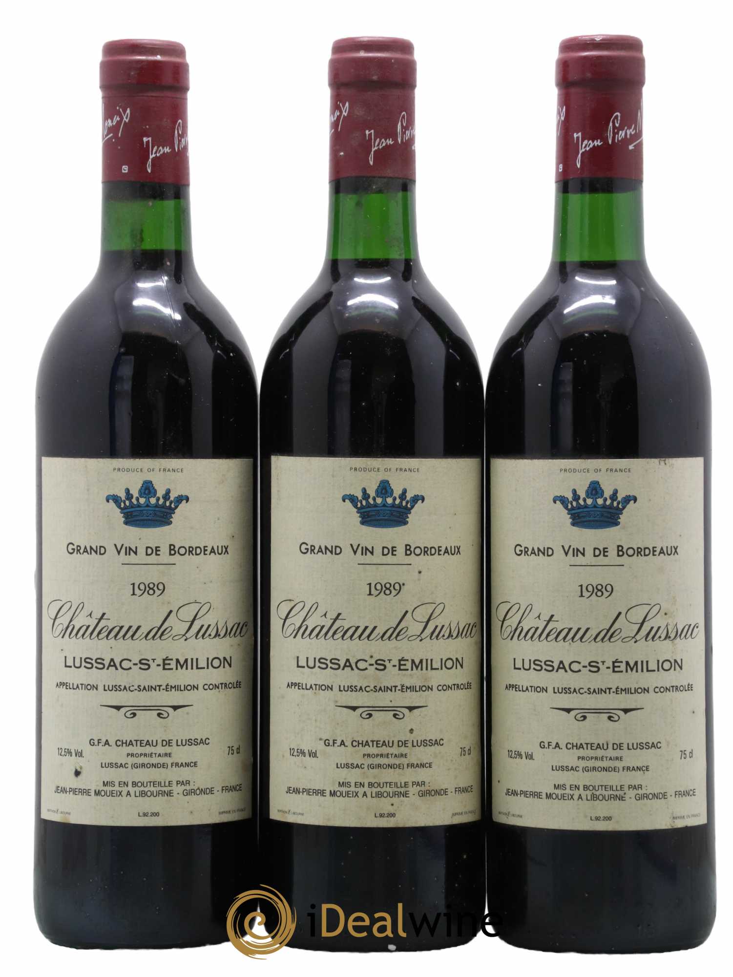 Lussac Saint-Émilion Château de Lussac 1989 - Lot de 3 bouteilles - 0