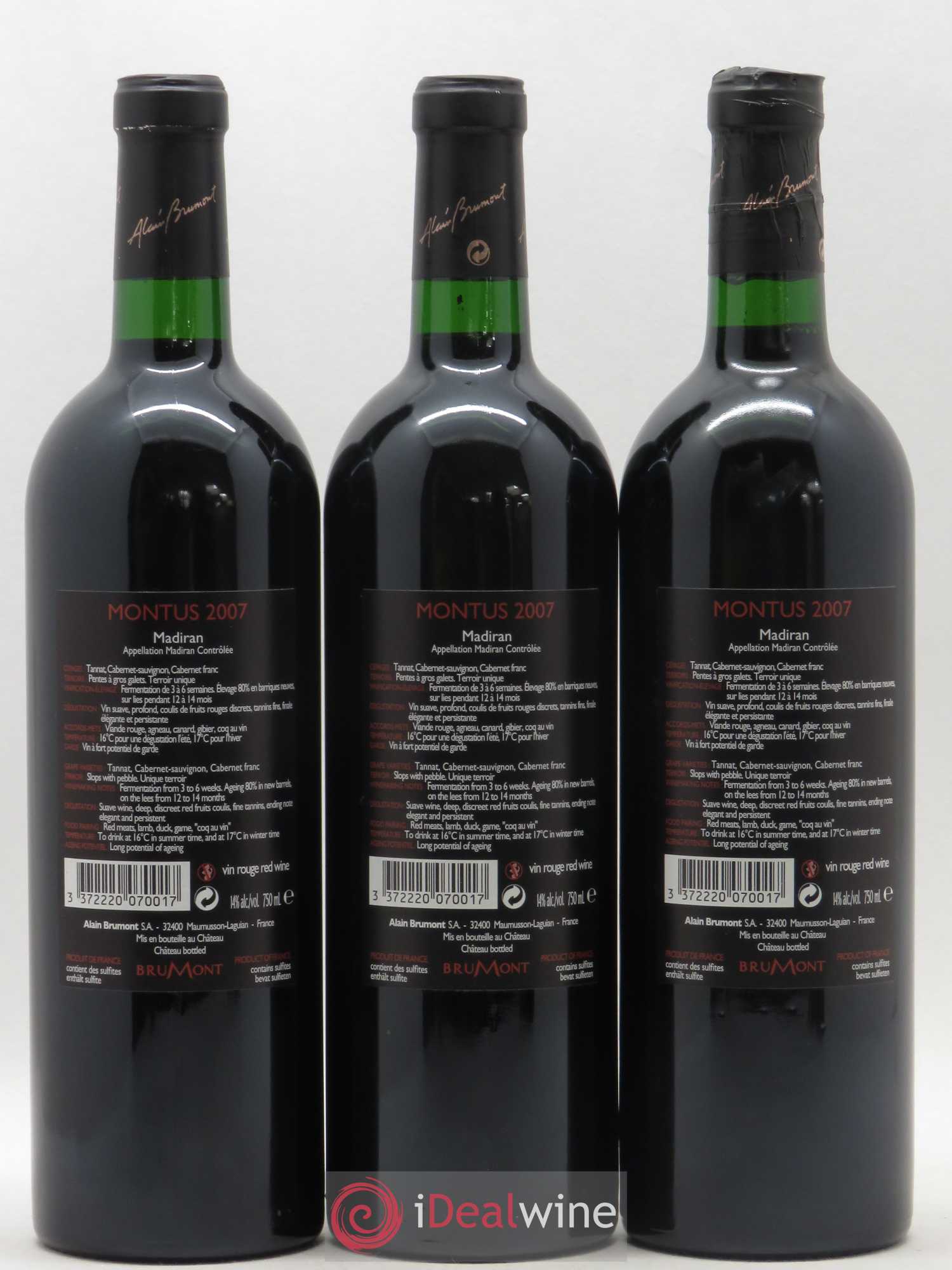 Madiran Château Montus Alain Brumont 2007 - Lot de 3 bouteilles - 1