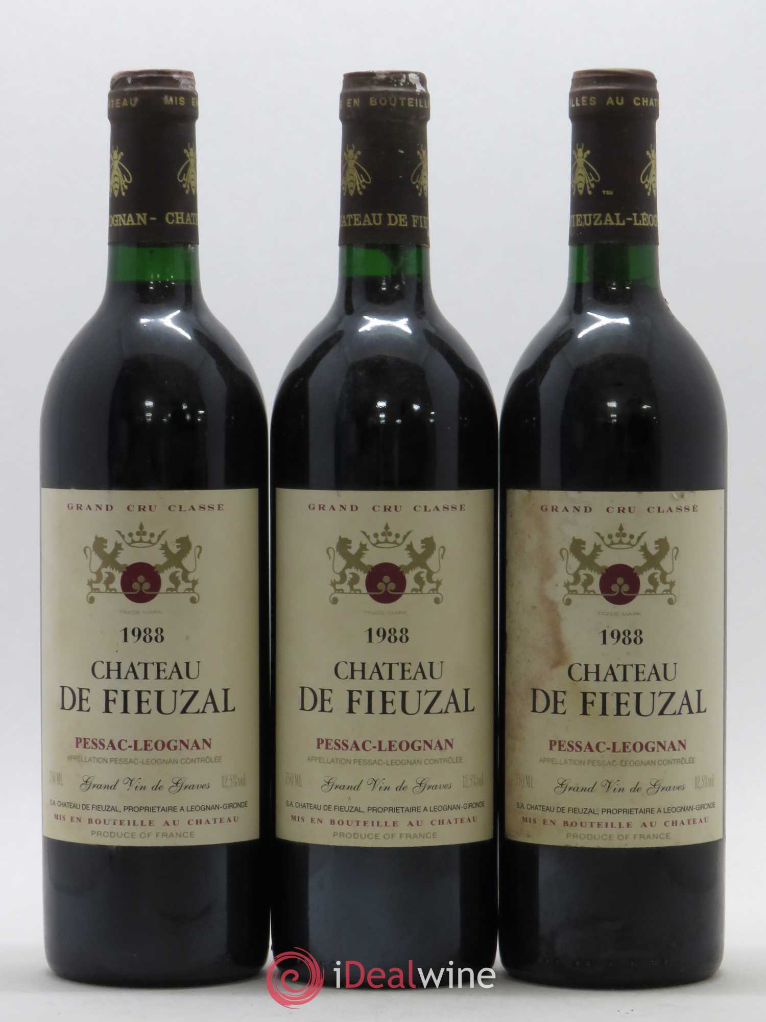Château de Fieuzal Cru Classé de Graves 1988 - Lot de 3 bouteilles - 0