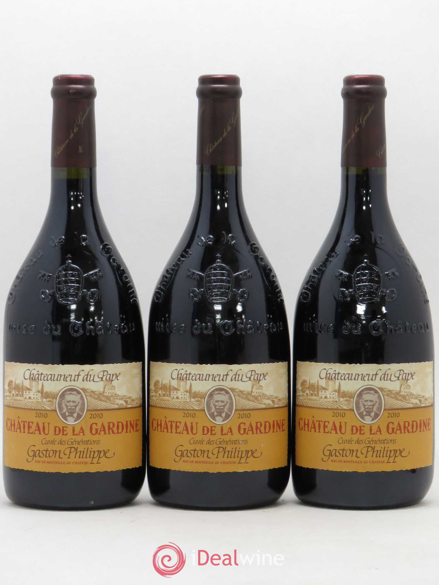 Châteauneuf-du-Pape Château de La Gardine Cuvée des Générations Gaston Philippe Famille Brunel Gaston Philippe 2010 - Lot de 3 bouteilles - 0