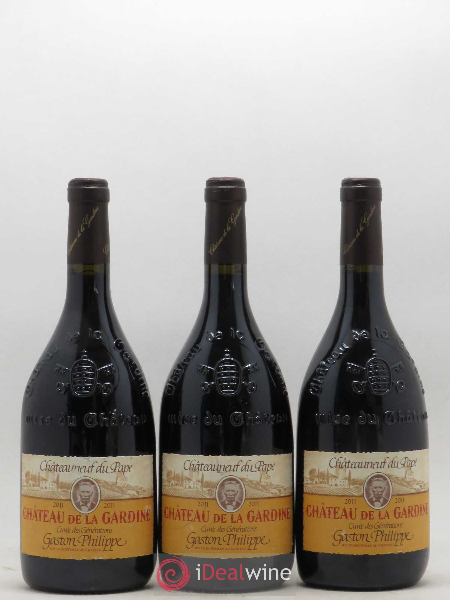 Châteauneuf-du-Pape Château de La Gardine Cuvée des Générations Gaston Philippe Famille Brunel 2011 - Lot de 3 bouteilles - 0