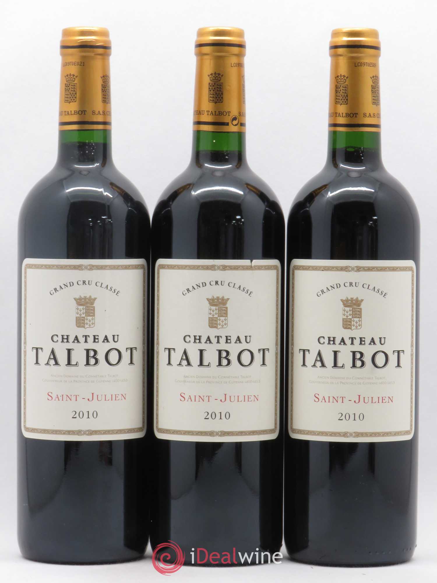 Château Talbot 4ème Grand Cru Classé 2010 - Lot de 3 bouteilles - 0