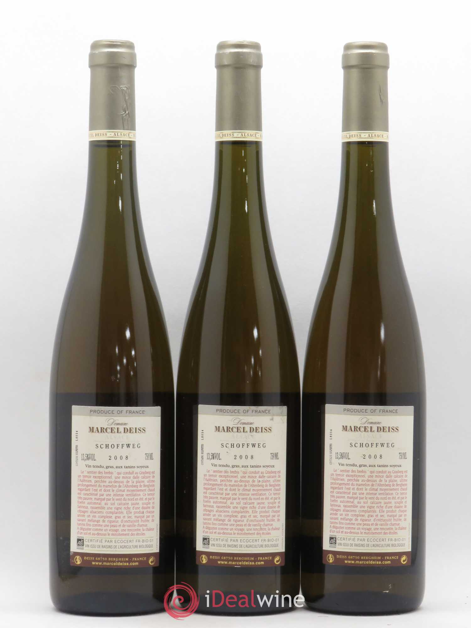 Alsace Grand Cru Altenberg de Bergheim Marcel Deiss (Domaine) Schoffweg Le Chemin des Brebis 2008 - Lotto di 3 bottiglie - 1