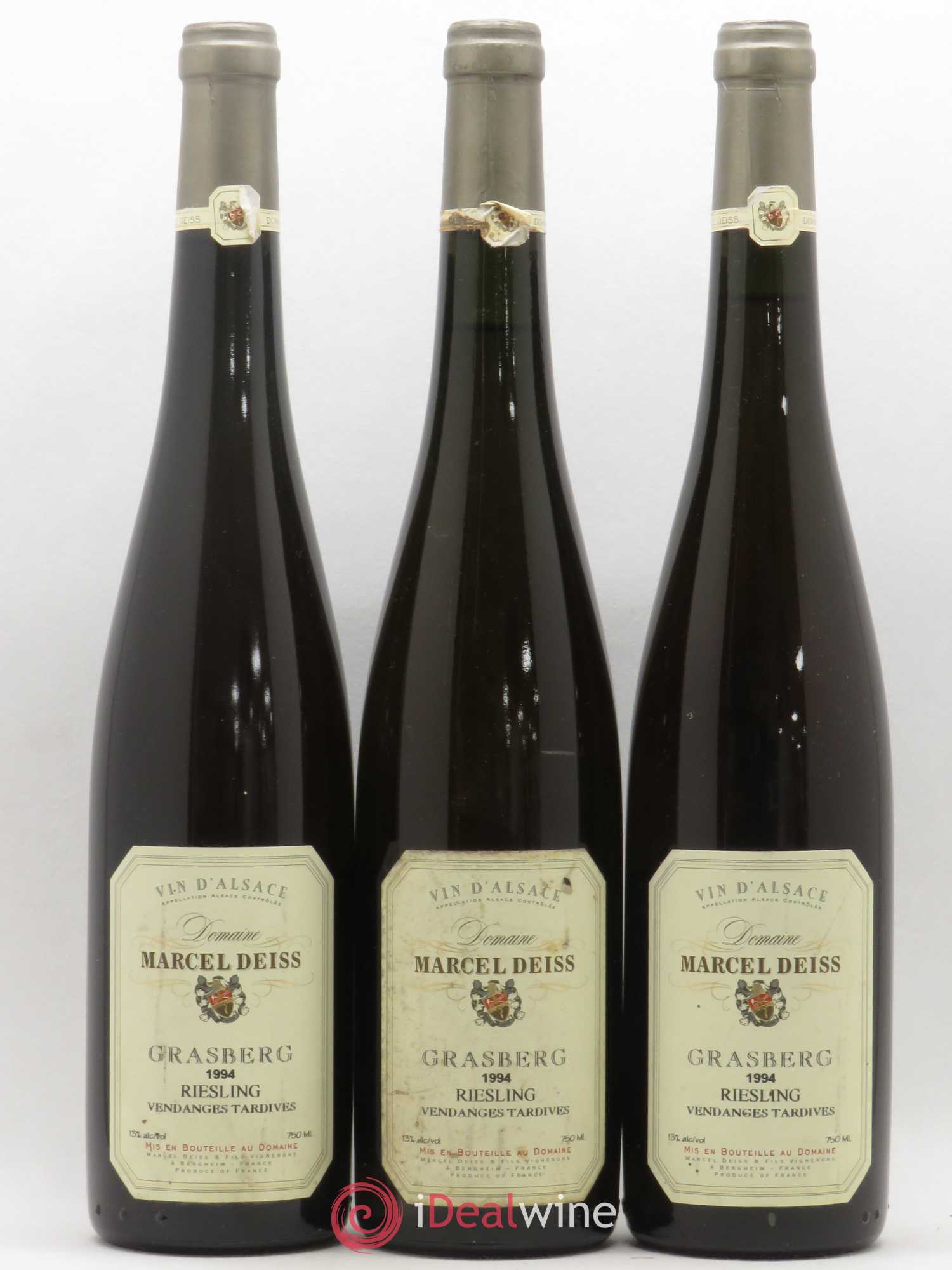 Alsace Grasberg Marcel Deiss (Domaine) Riesling vendanges tardives 1994 - Lot de 3 bouteilles - 0