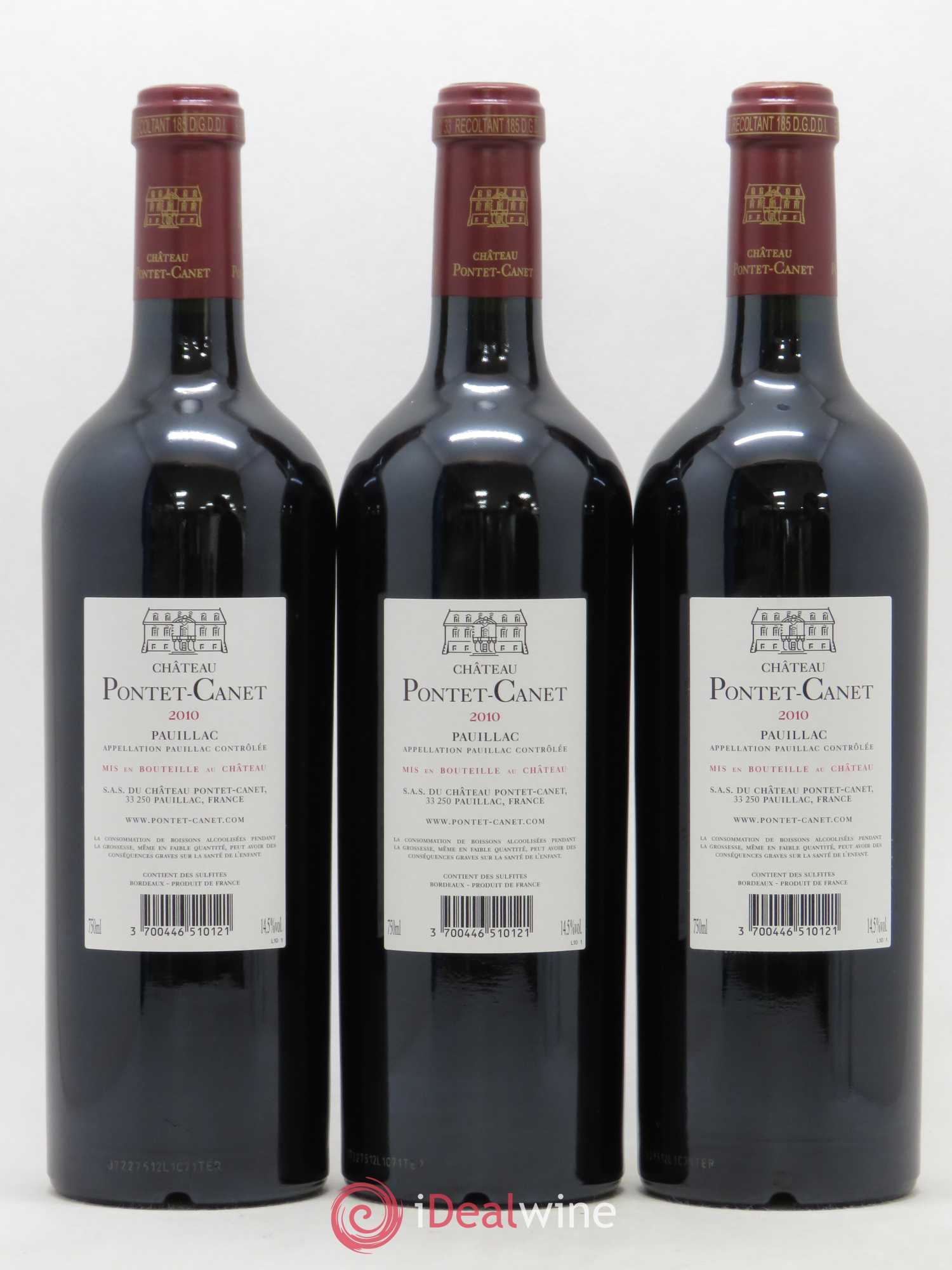 Château Pontet Canet 5ème Grand Cru Classé 2010 - Lot de 3 bouteilles - 1
