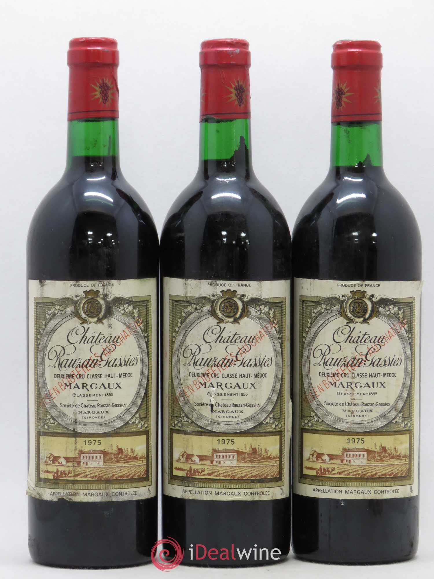 Château Rauzan-Gassies 2ème Grand Cru Classé 1975 - Lot de 3 bouteilles - 0