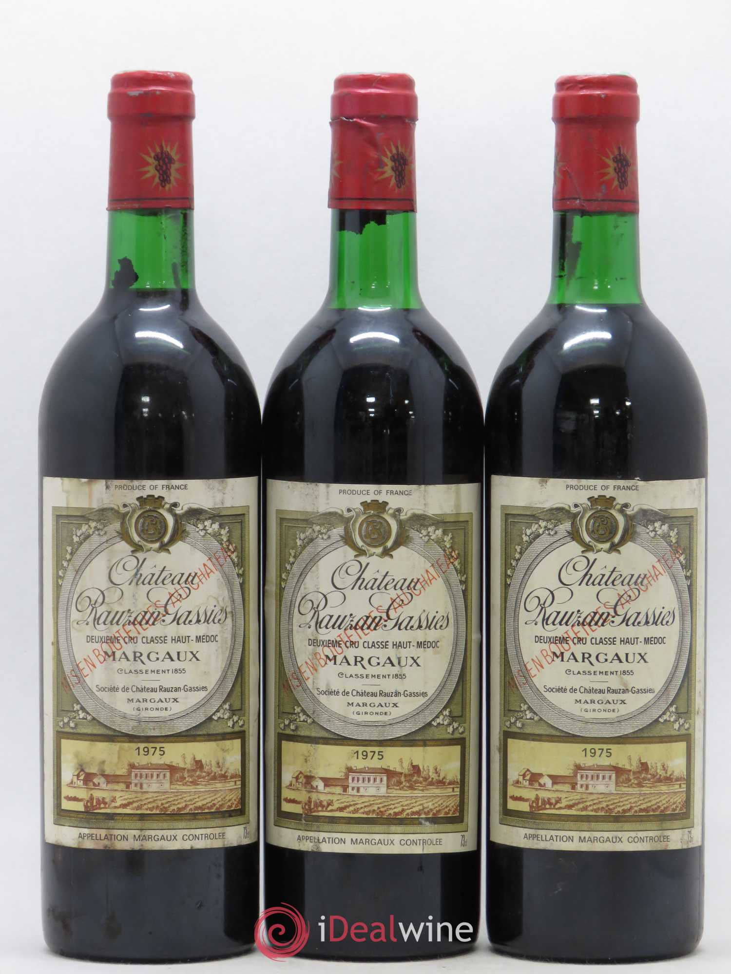 Château Rauzan-Gassies 2ème Grand Cru Classé 1975 - Lot de 3 bouteilles - 0