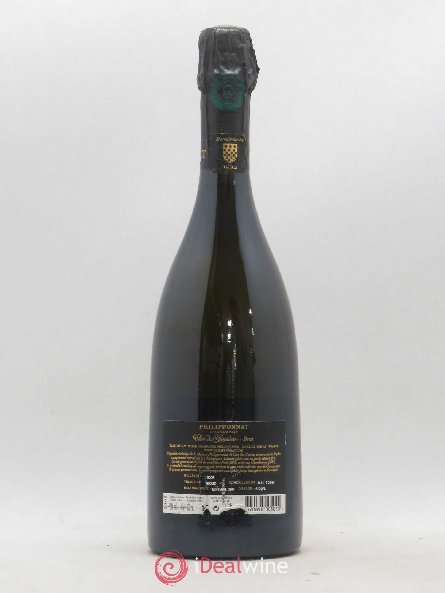 Clos des Goisses Philipponnat Brut 2005 - Lot de 1 bouteille - 1