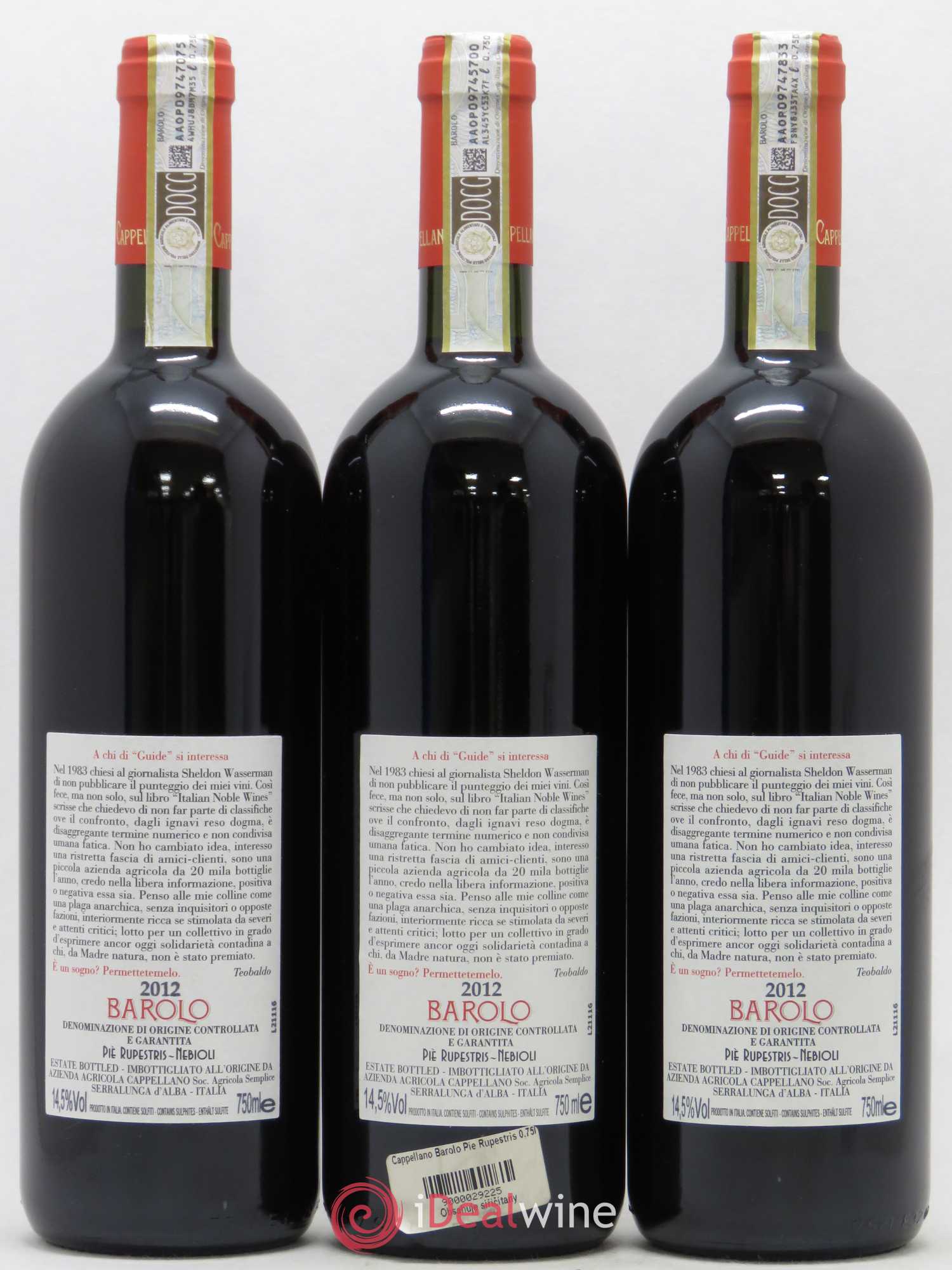 Barolo Cappellano Pie Rupestris 2012 - Lot de 3 bouteilles - 1
