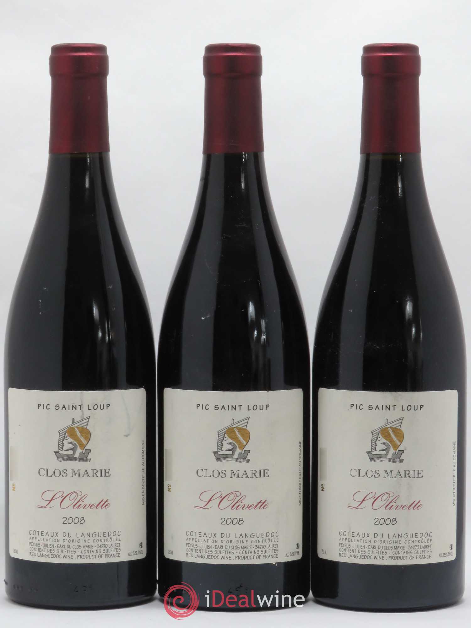 Pic Saint-Loup Clos Marie Olivette Christophe Peyrus et Françoise Julien 2008 - Lot de 3 bouteilles - 0