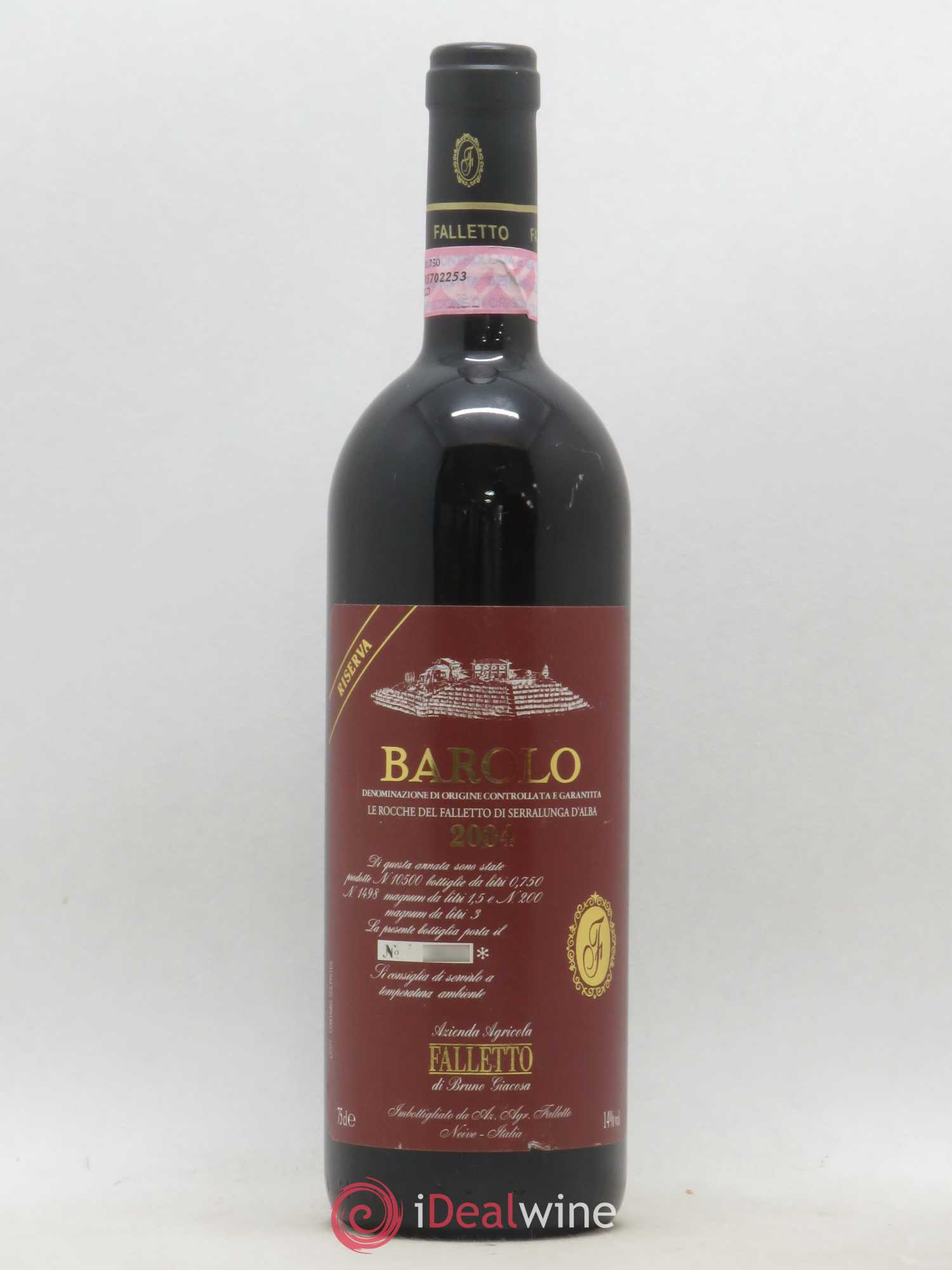 Barolo DOCG Riserva Le Rocche del Falletto Falletto - Bruno Giacosa Riserva 2004 - Lot de 1 bouteille - 0