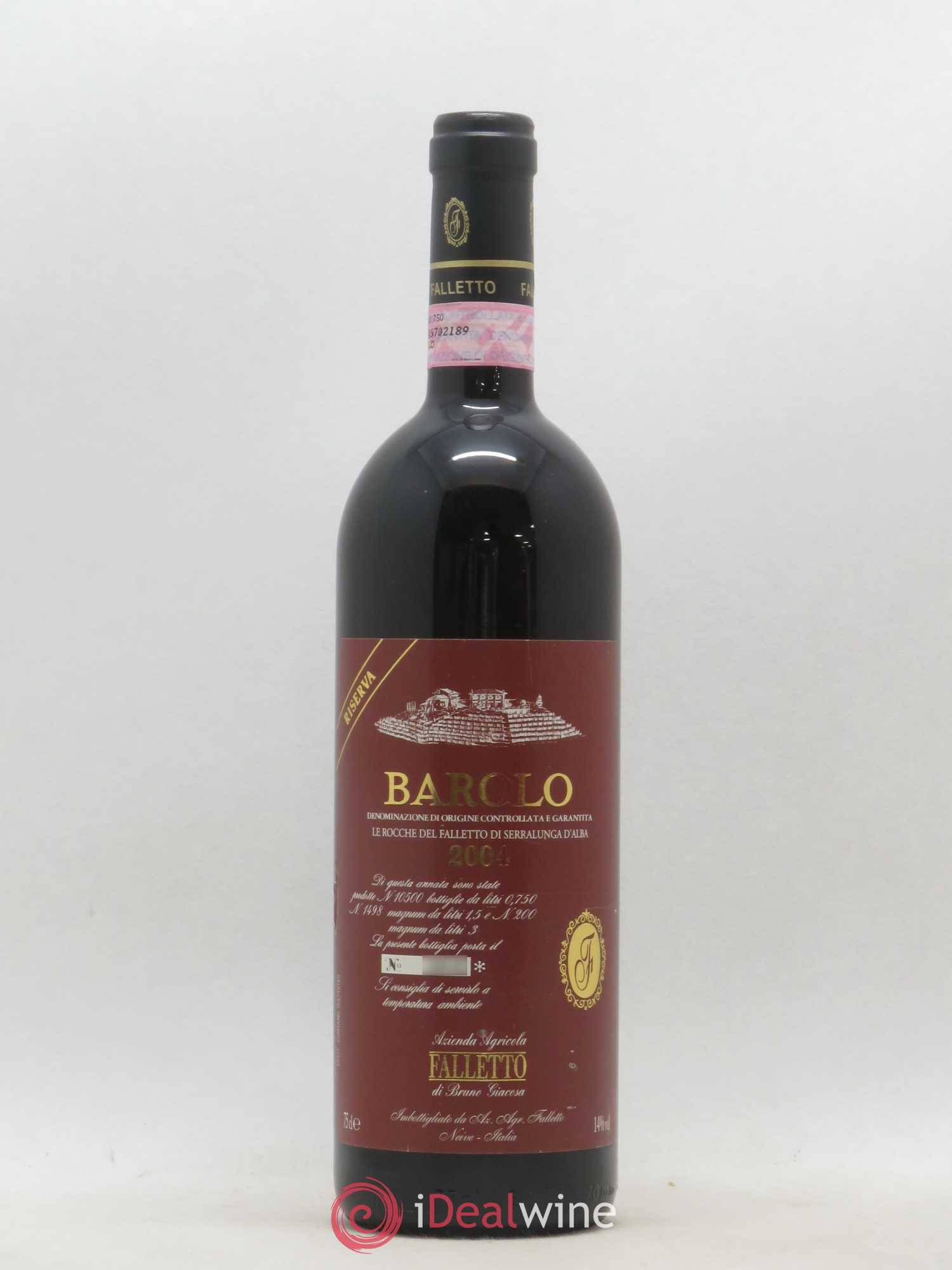 Barolo DOCG Riserva Le Rocche del Falletto Falletto - Bruno Giacosa Riserva 2004 - Lot de 1 bouteille - 0