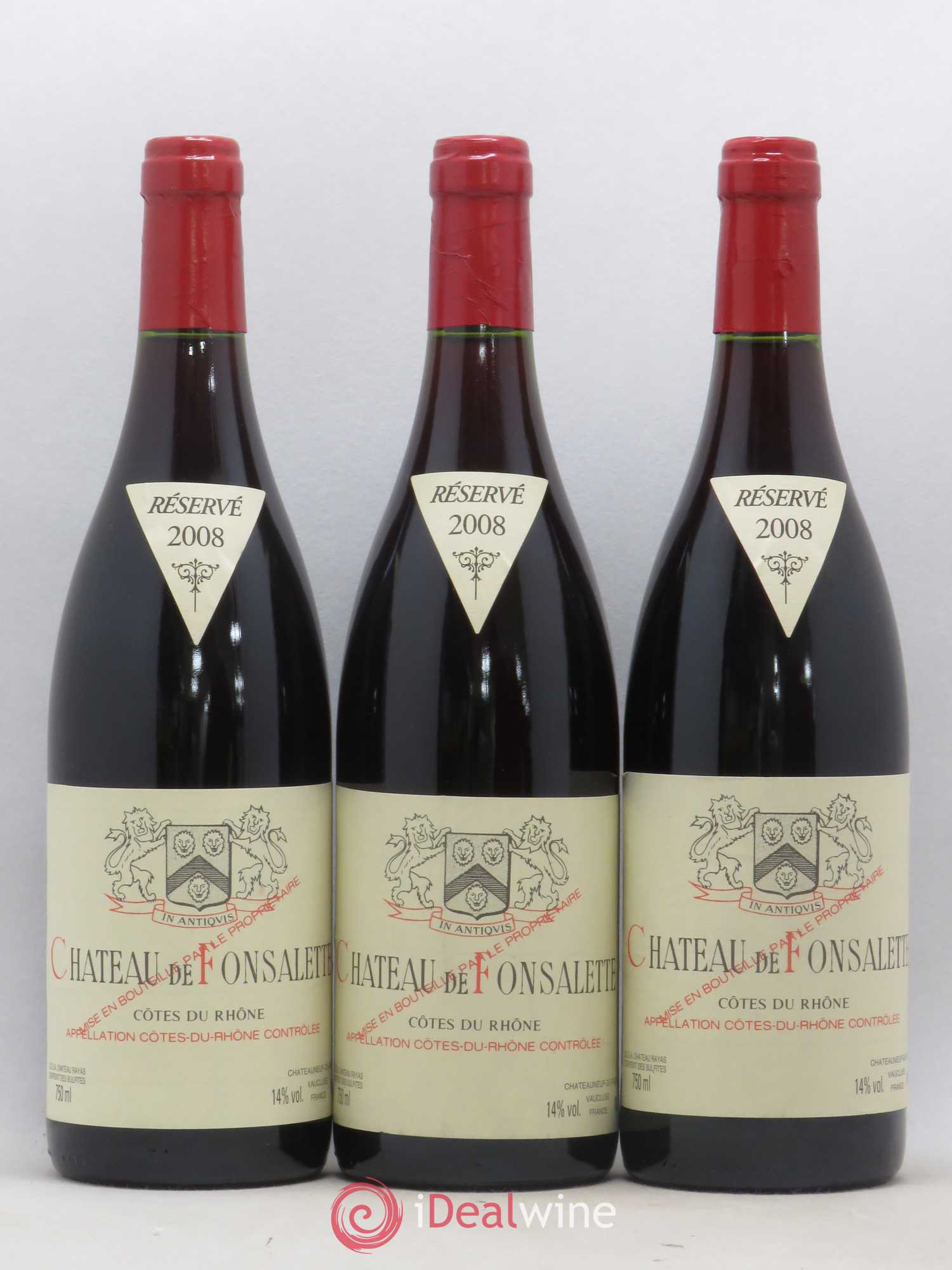 Côtes-du-Rhône Château de Fonsalette Emmanuel Reynaud 2008 - Lot de 3 bouteilles - 0