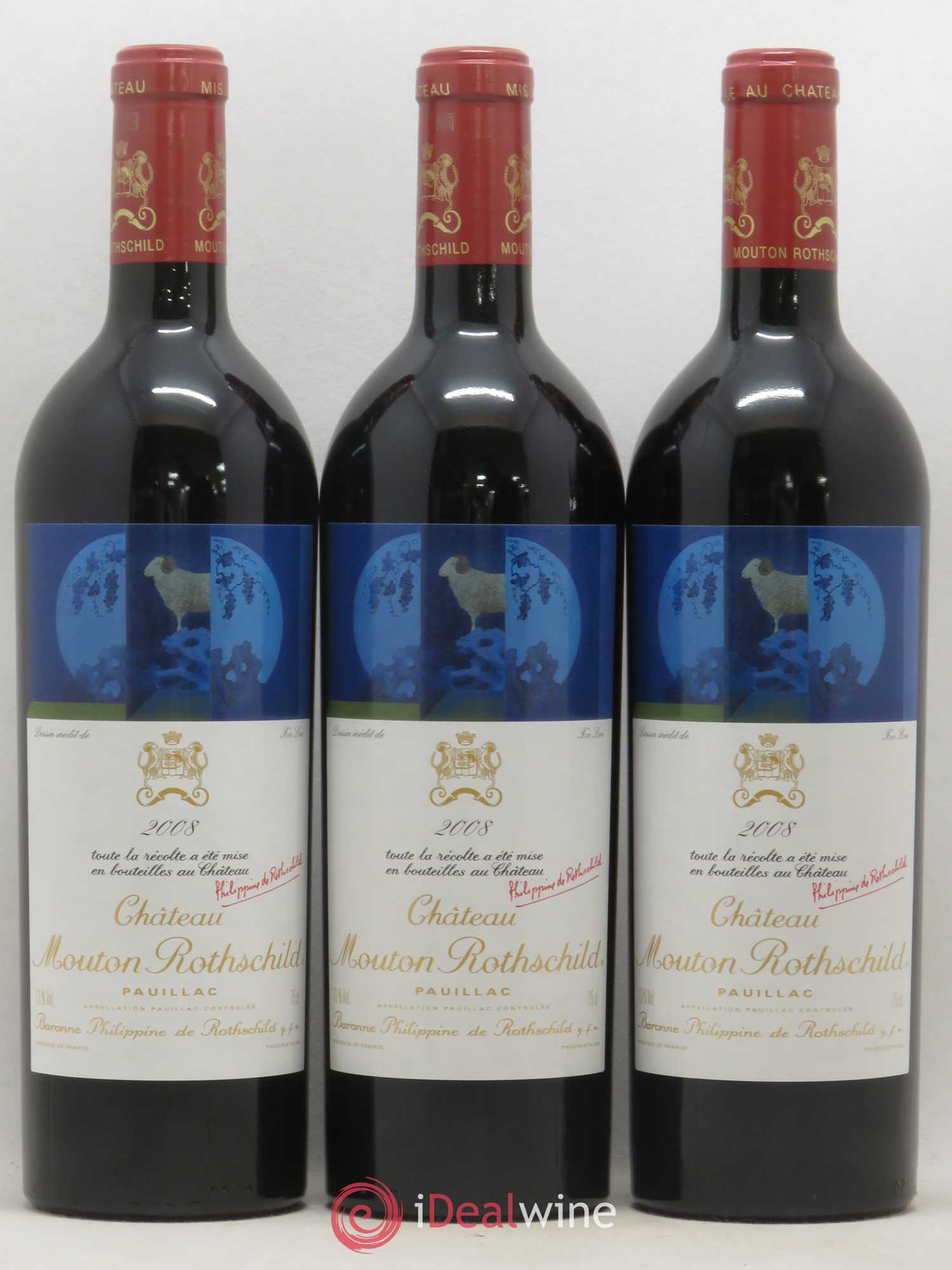 Château Mouton Rothschild 1er Grand Cru Classé 2008 - Lot de 3 bouteilles - 0
