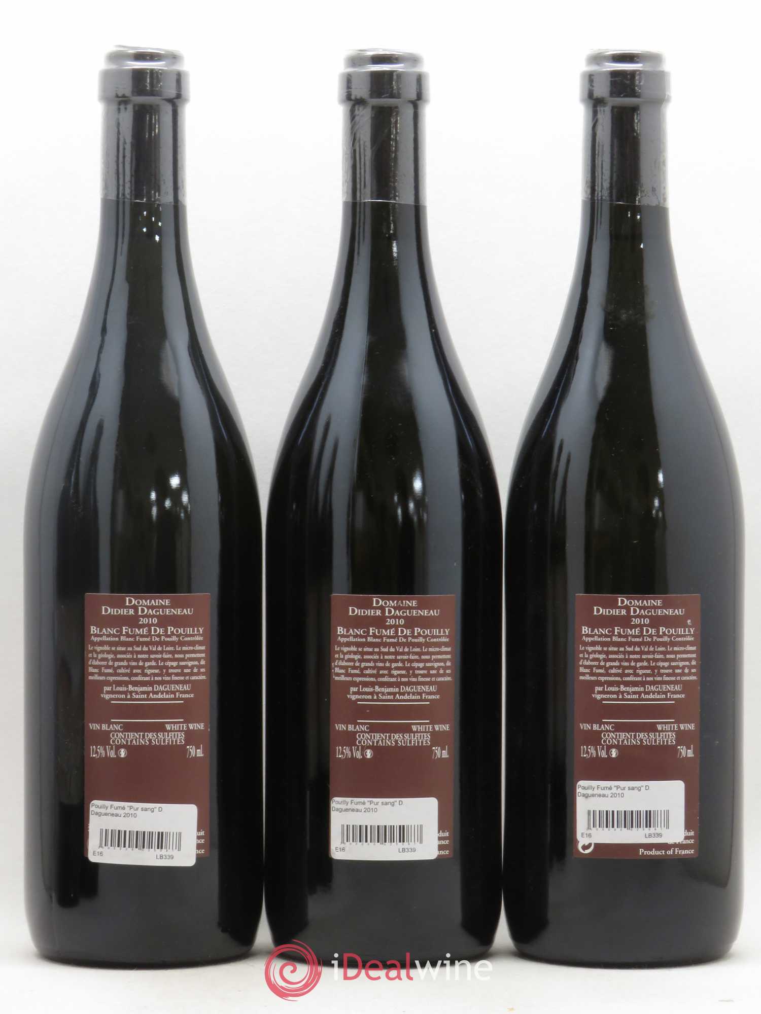 Vin de France (anciennement Pouilly-Fumé) Pur Sang Dagueneau (Domaine Didier - Louis-Benjamin) 2010 - Lot de 3 bouteilles - 1