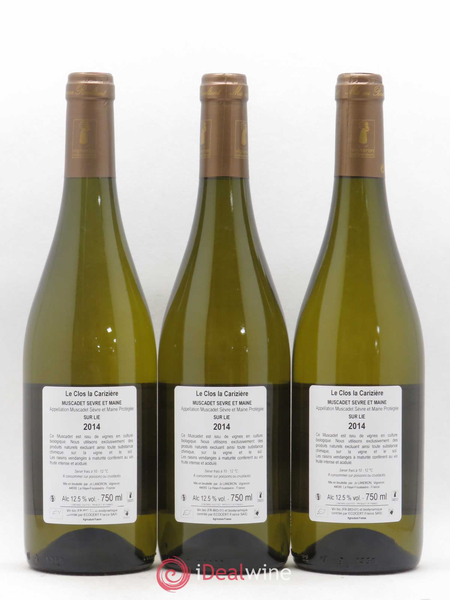 Muscadet-Sèvre-et-Maine Le Clos La Carizière Jo Landron Sur Lie 2014 - Lot de 3 bouteilles - 1