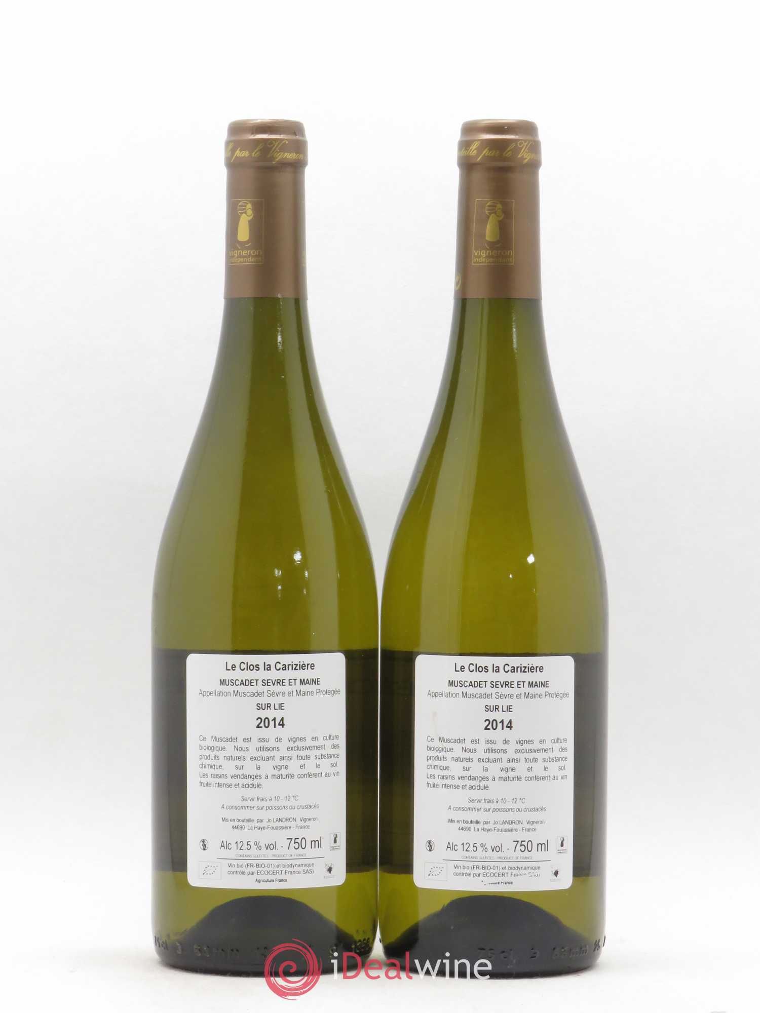 Muscadet-Sèvre-et-Maine Le Clos La Carizière Jo Landron Sur Lie 2014 - Lot de 2 bouteilles - 1