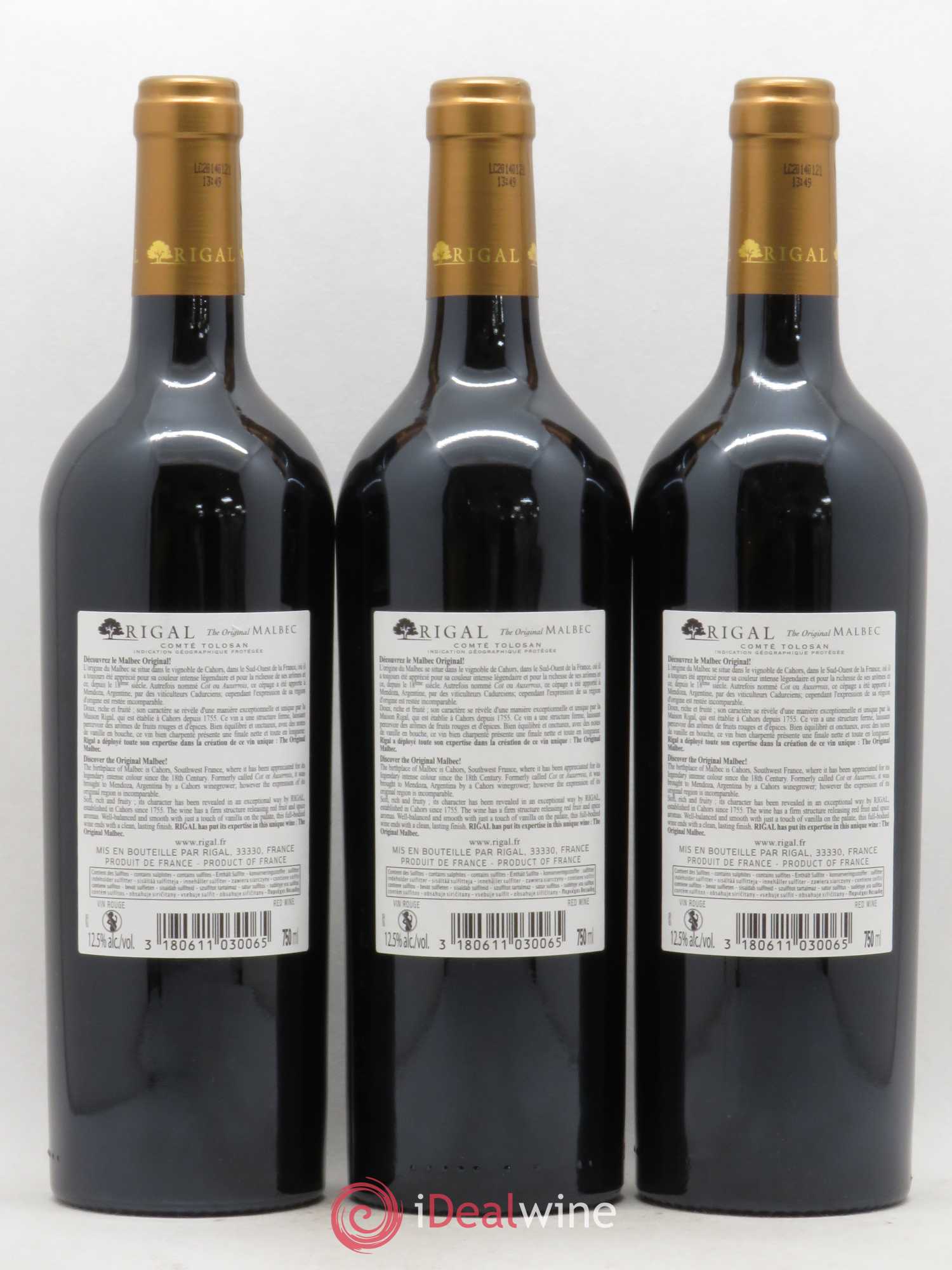 Sud-Ouest Comté Tolosan The Original Malbec Rigal 2012 - Lot de 3 bouteilles - 1