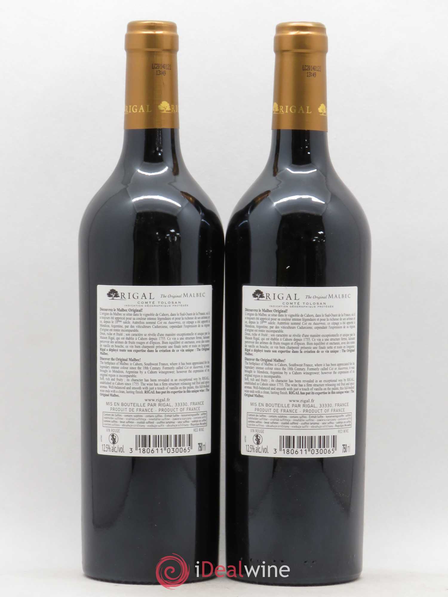 Sud-Ouest Comté Tolosan The Original Malbec Rigal 2012 - Lot de 2 bouteilles - 1
