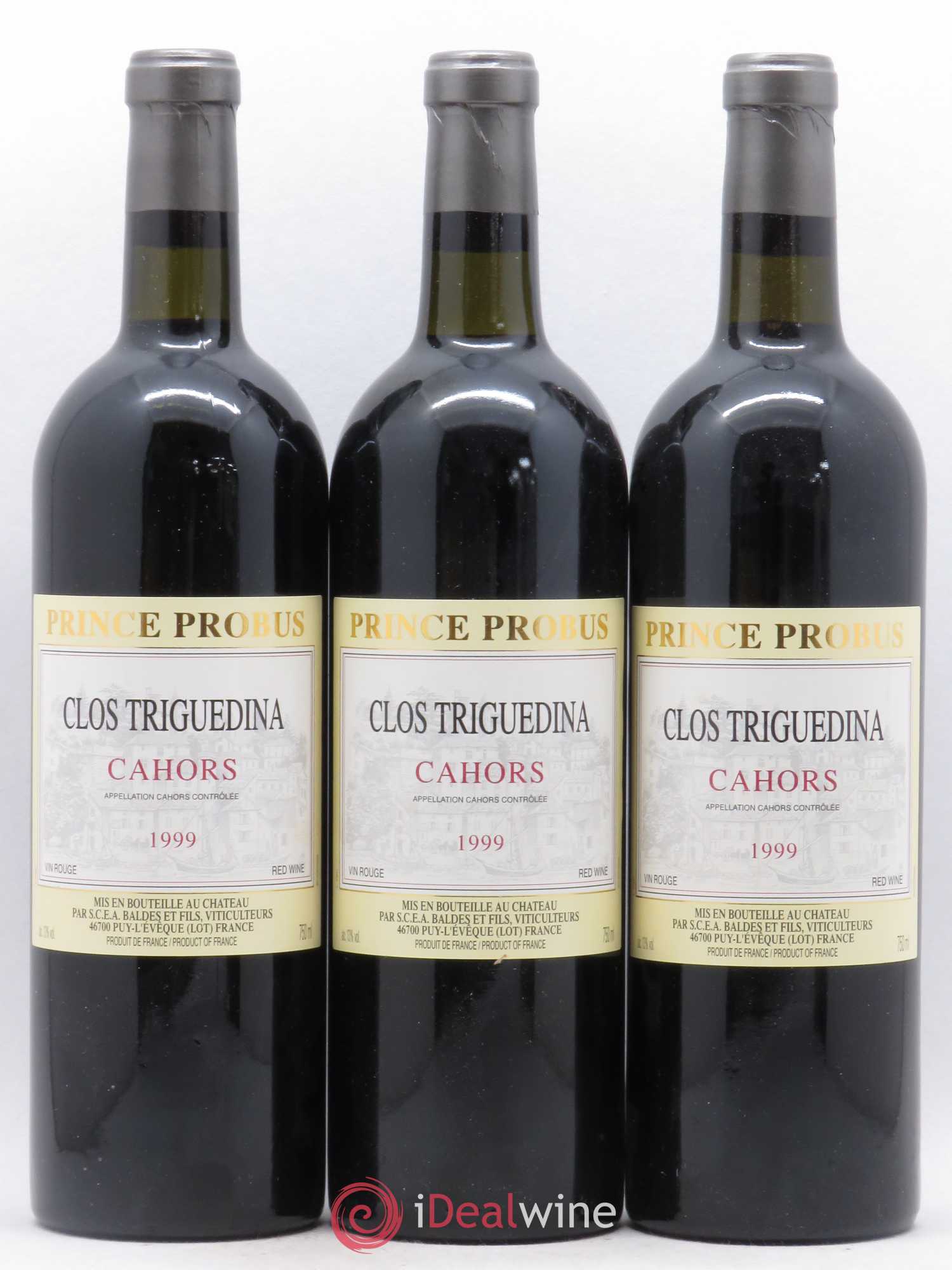 Cahors Clos Triguedina Probus Jean-Luc Baldès Prince Probus 1999 - Lot de 3 bouteilles - 0