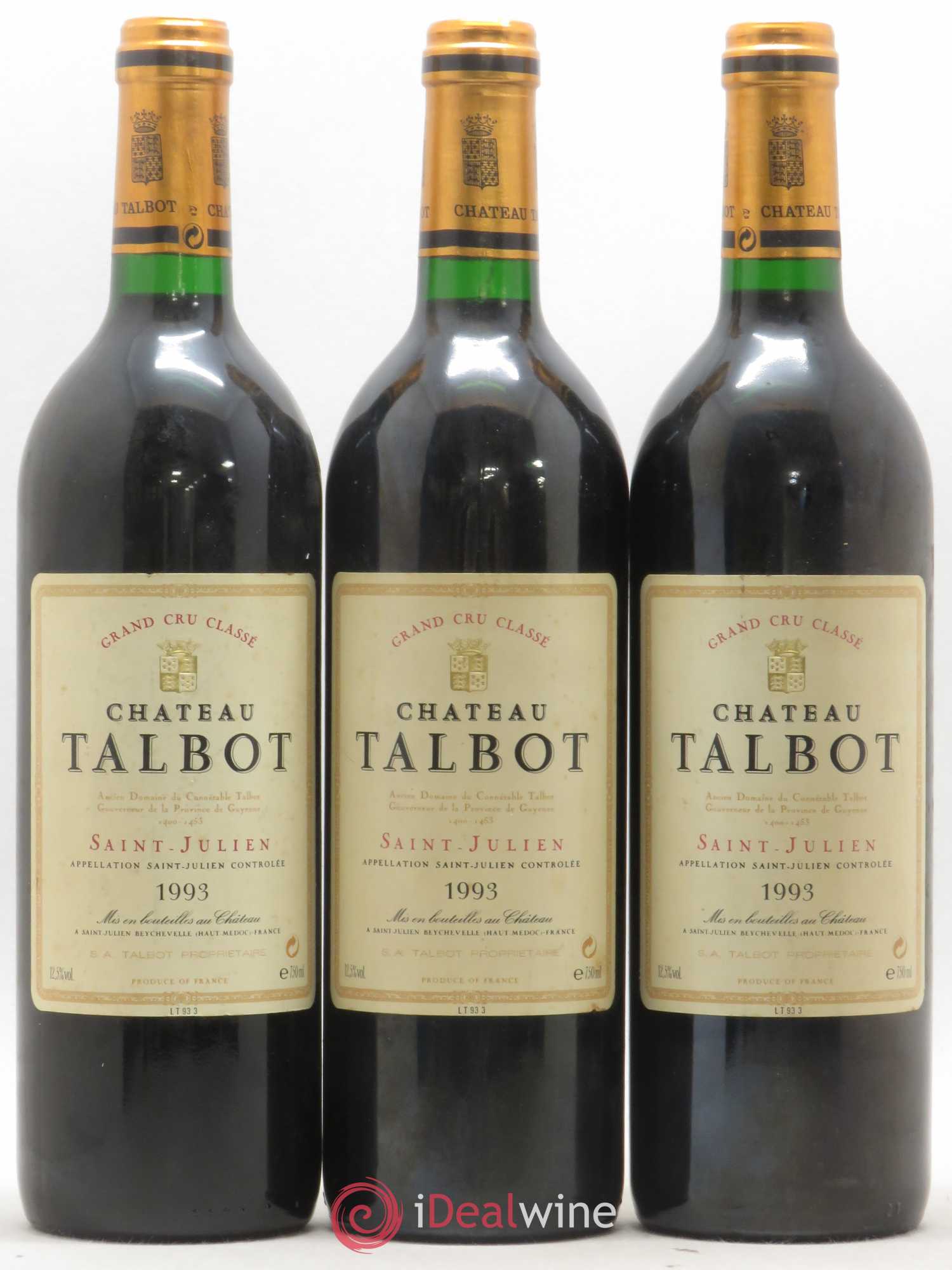 Château Talbot 4ème Grand Cru Classé 1993 - Lot de 3 bouteilles - 0