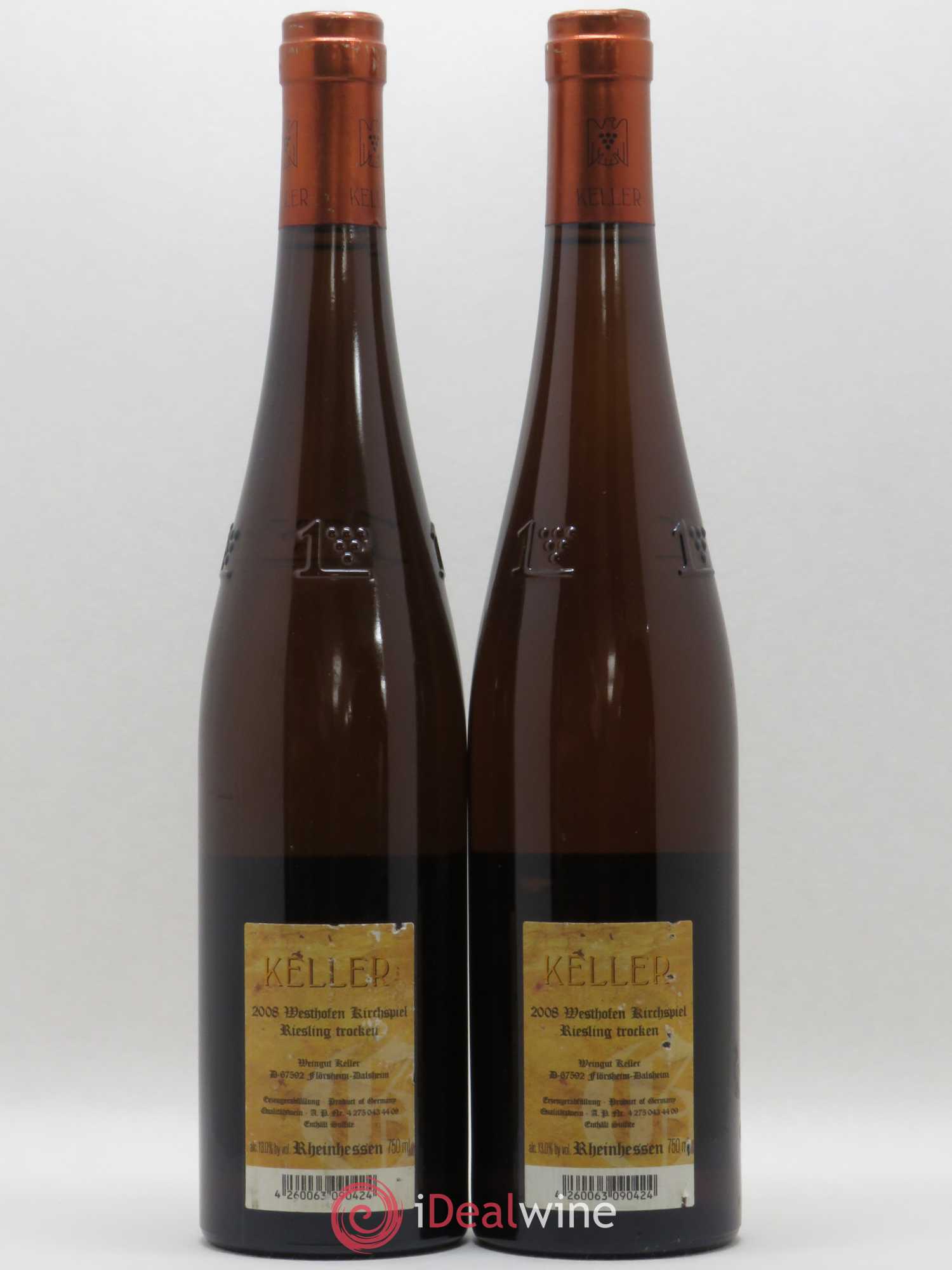 Allemagne Rheinhessen Westhofen Kirchspiel Riesling Trocken Keller 2008 - Posten von 2 Flaschen - 1