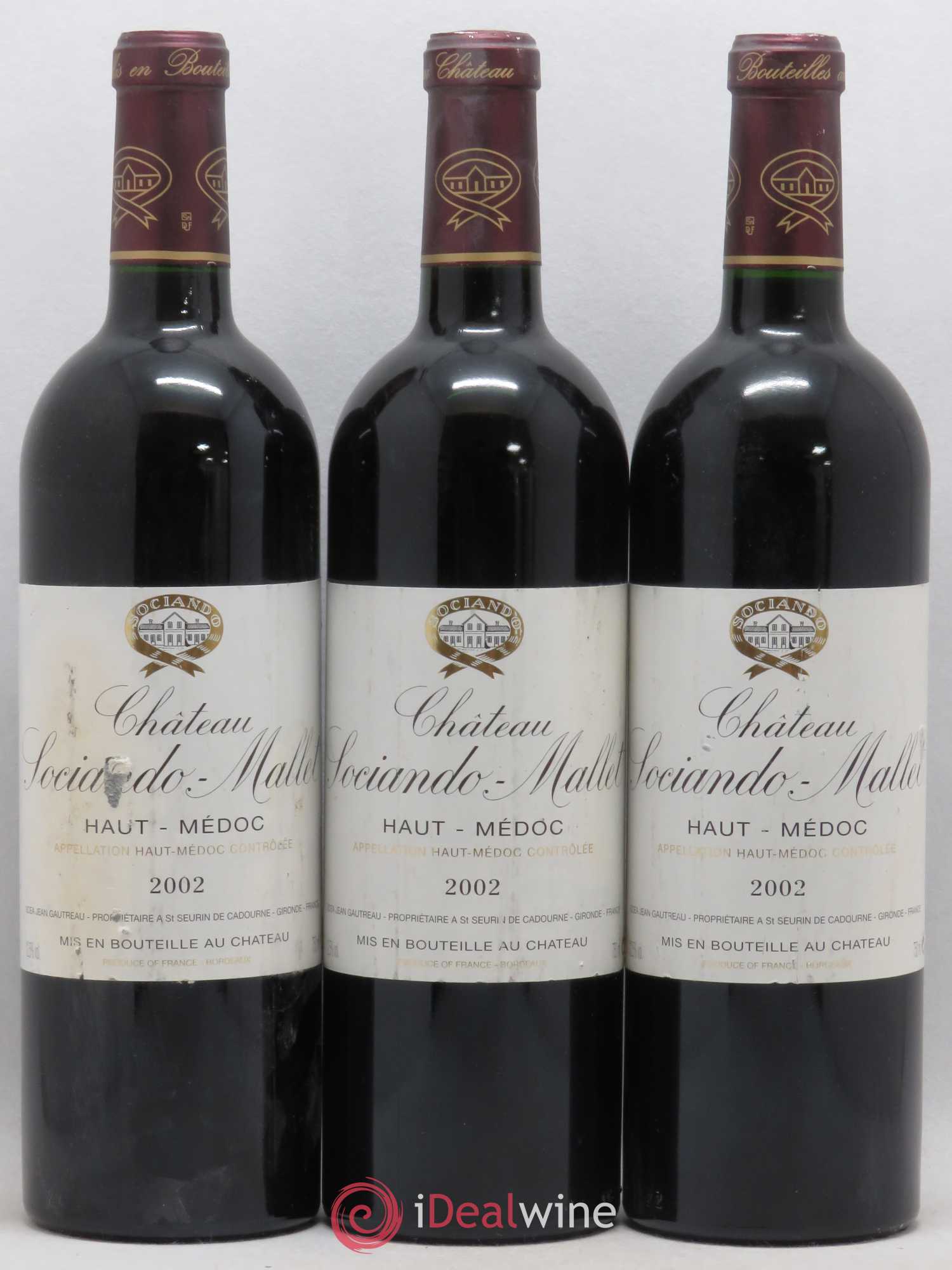 Château Sociando Mallet 2002 - Lot de 3 bouteilles - 0