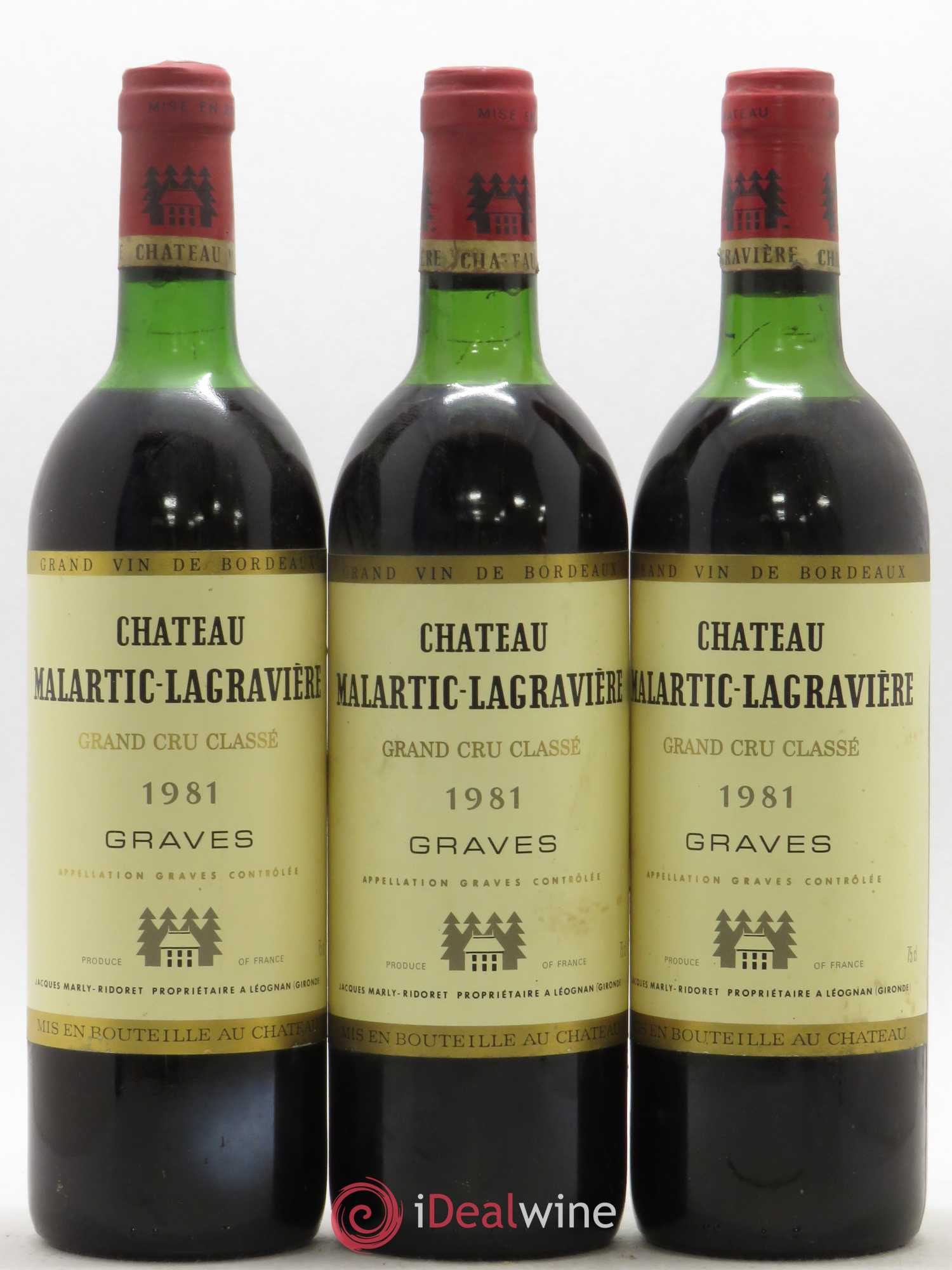 Château Malartic-Lagravière Cru Classé de Graves 1981 - Lot de 3 bouteilles - 0