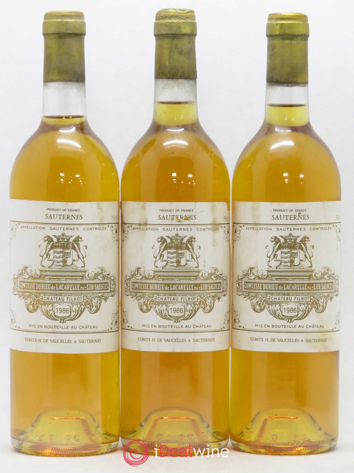 Château Filhot 2ème Grand Cru Classé 1986 - Posten von 3 Flaschen - 0