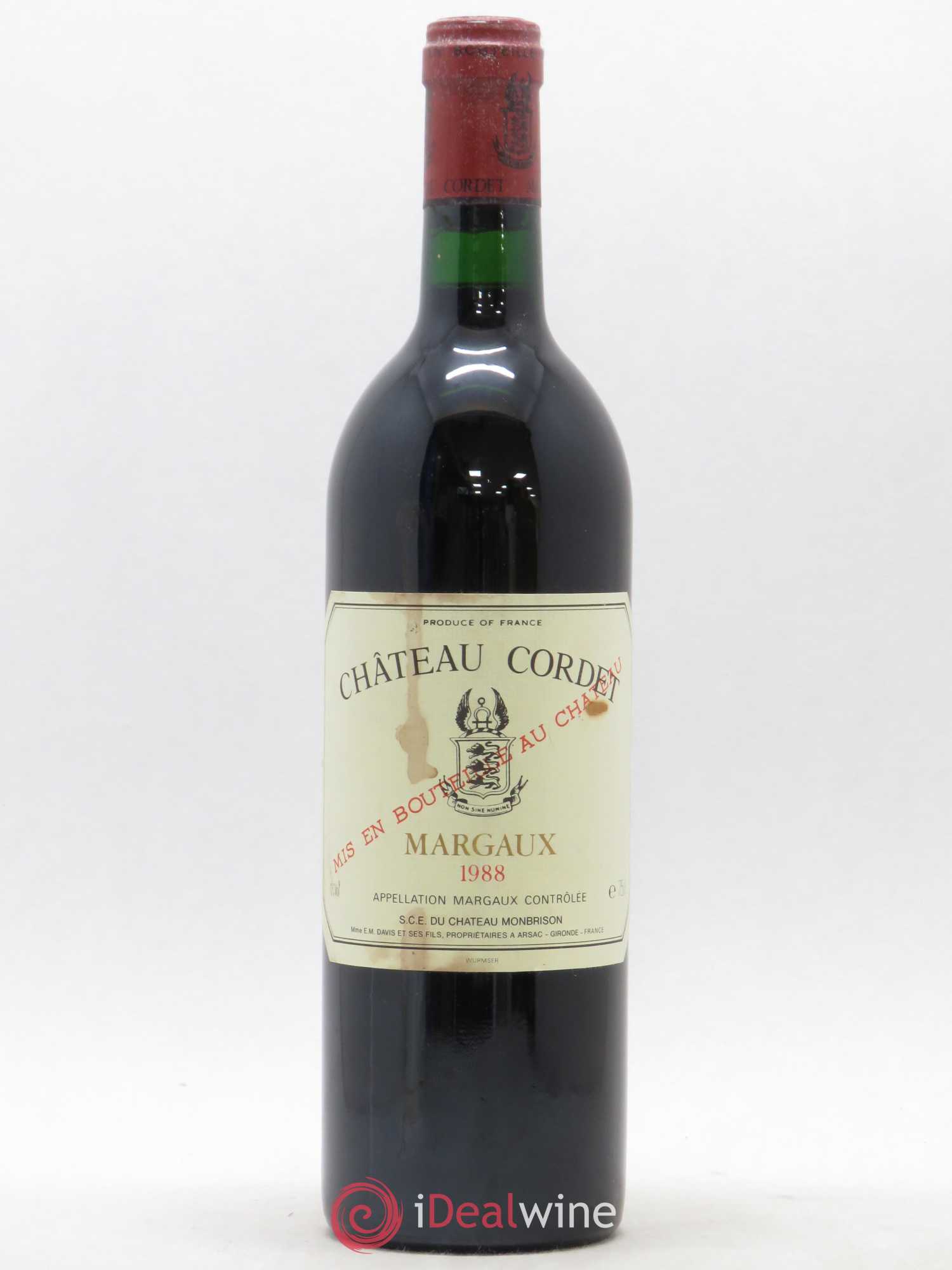 Bordeaux Margaux Château Cordet 1988 - Lot de 1 bouteille - 0