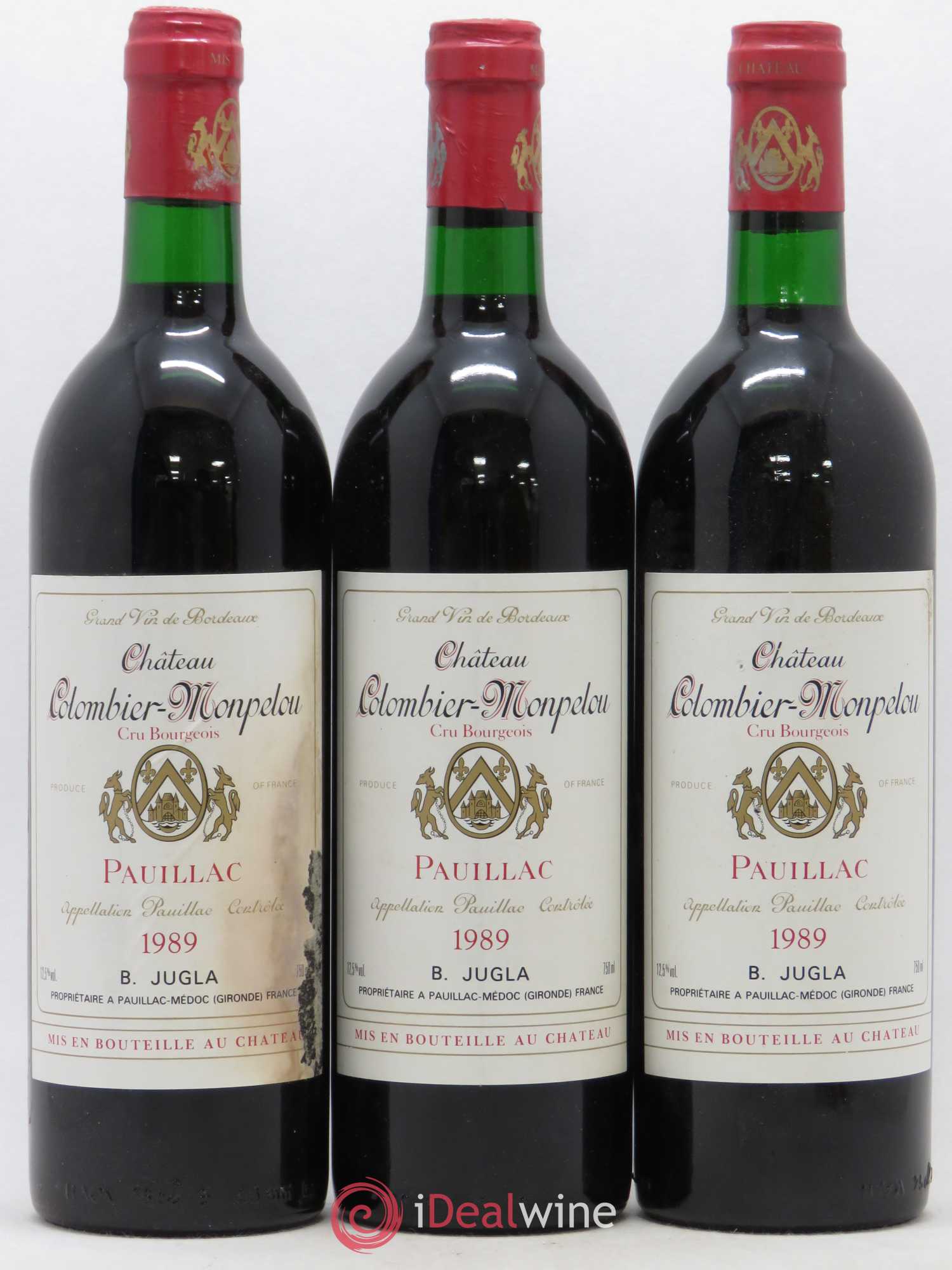 Château Colombier Monpelou Cru Bourgeois 1989 - Lot de 3 bouteilles - 0
