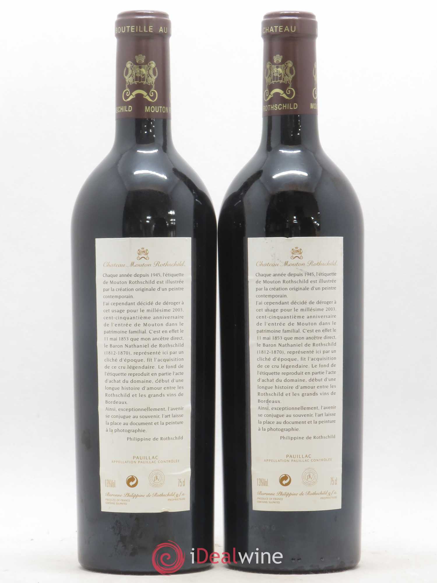 Château Mouton Rothschild 1er Grand Cru Classé 2003 - Lot de 2 bouteilles - 1