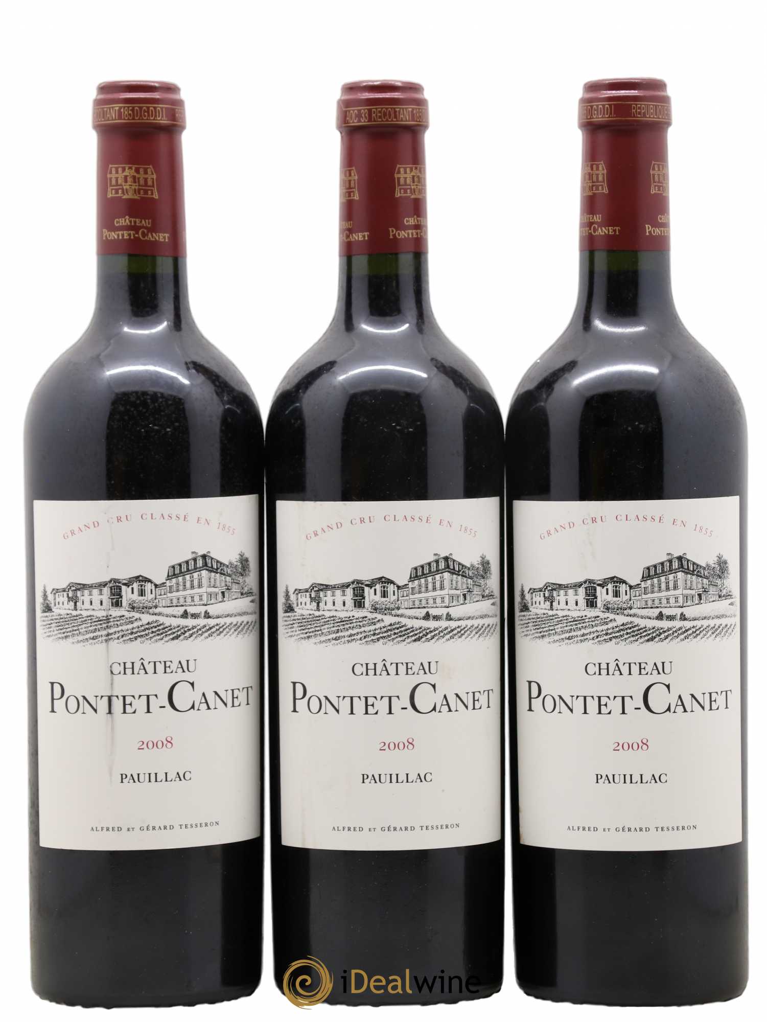 Château Pontet Canet 5ème Grand Cru Classé 2008 - Lot de 3 bouteilles - 0