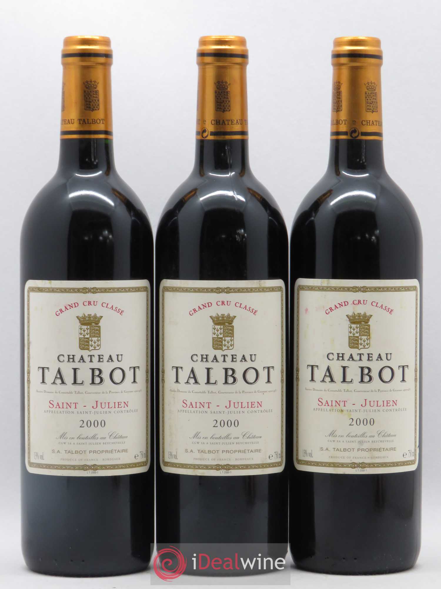 Château Talbot 4ème Grand Cru Classé 2000 - Lot de 3 bouteilles - 0