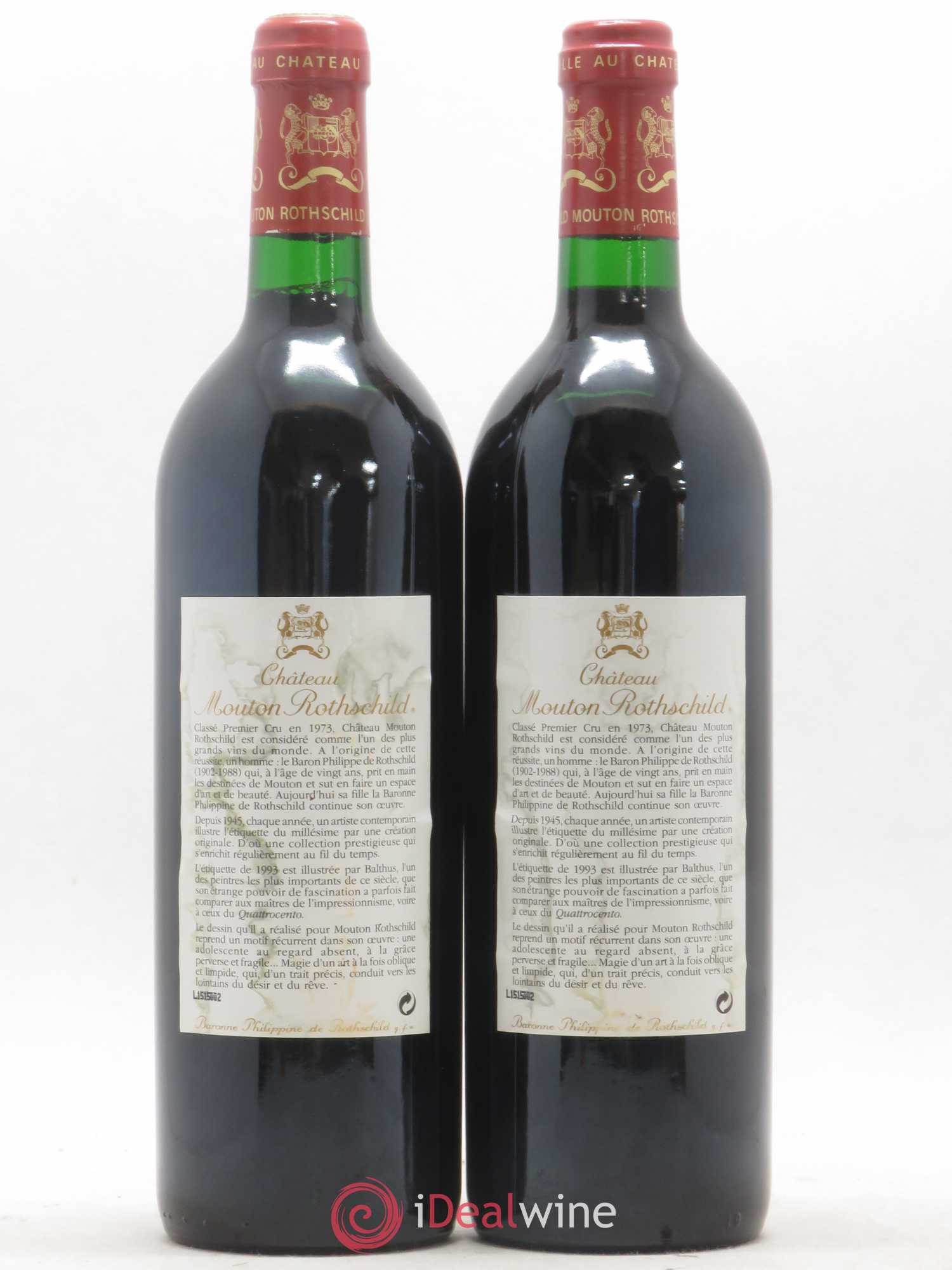 Château Mouton Rothschild 1er Grand Cru Classé 1993 - Lot de 2 bouteilles - 1