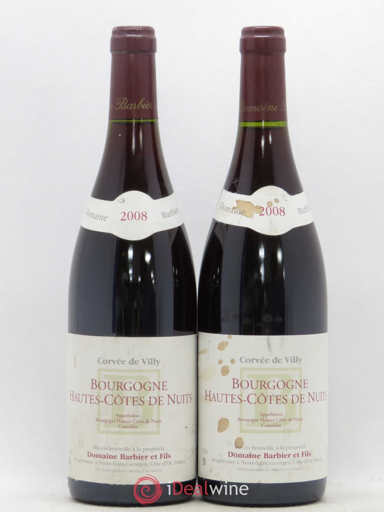 Hautes-Côtes de Nuits Domaine Barbier Corvée de Villy (sans prix de réserve) 2008 - Posten von 2 Flaschen - 0