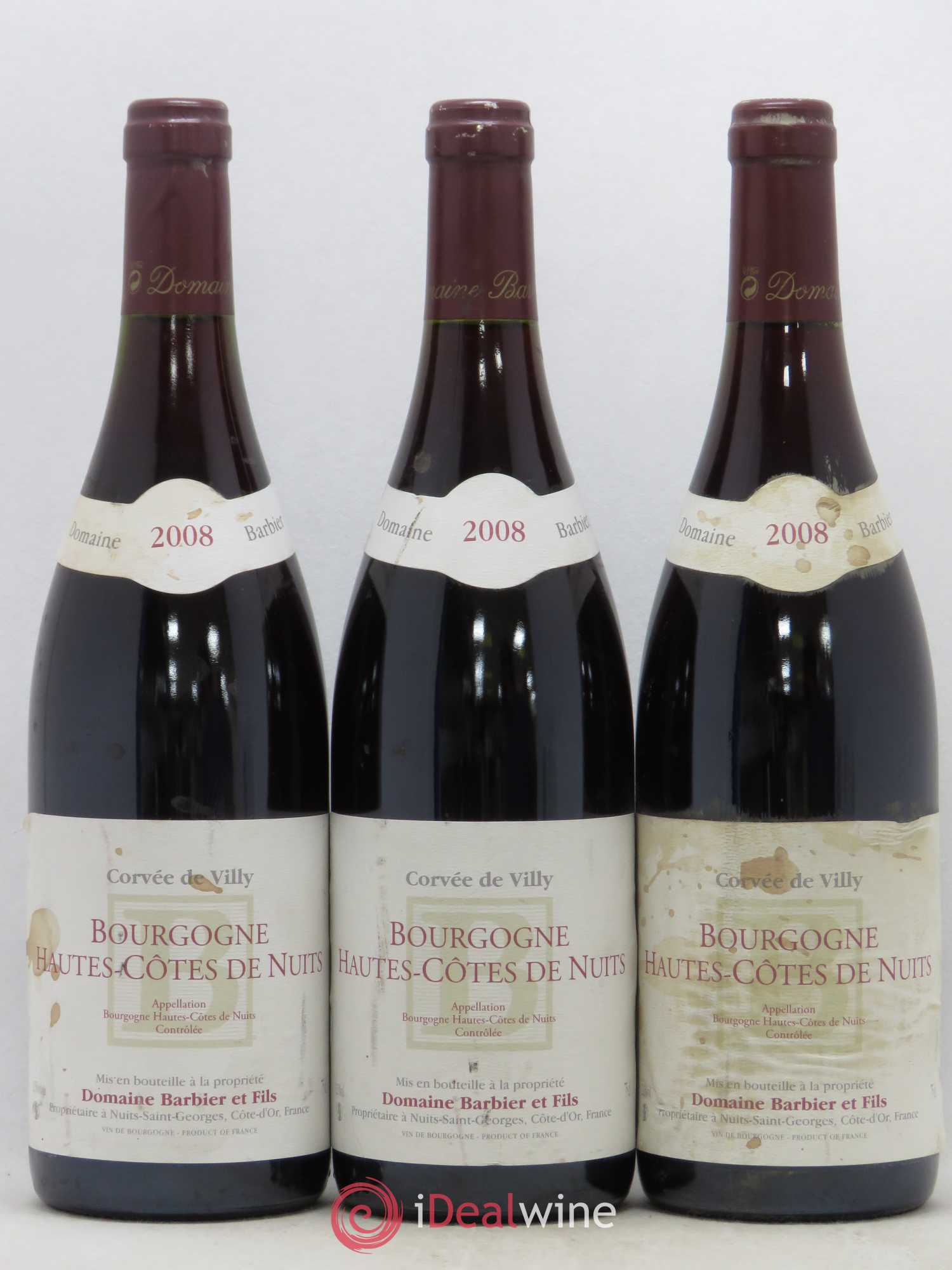 Hautes-Côtes de Nuits Domaine Barbier Corvée de Villy (sans prix de réserve) 2008 - Posten von 3 Flaschen - 0