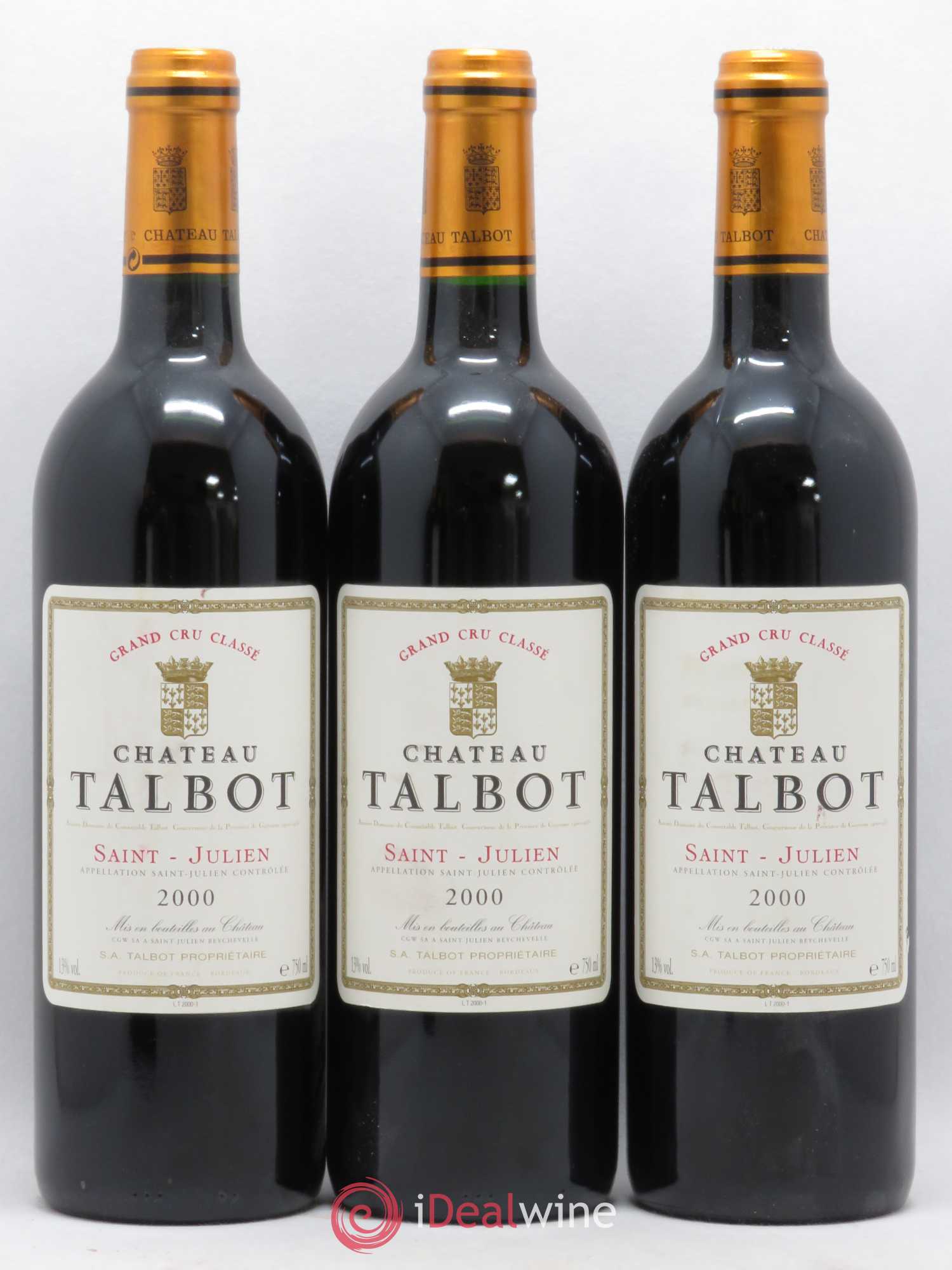 Château Talbot 4ème Grand Cru Classé 2000 - Lot de 3 bouteilles - 0