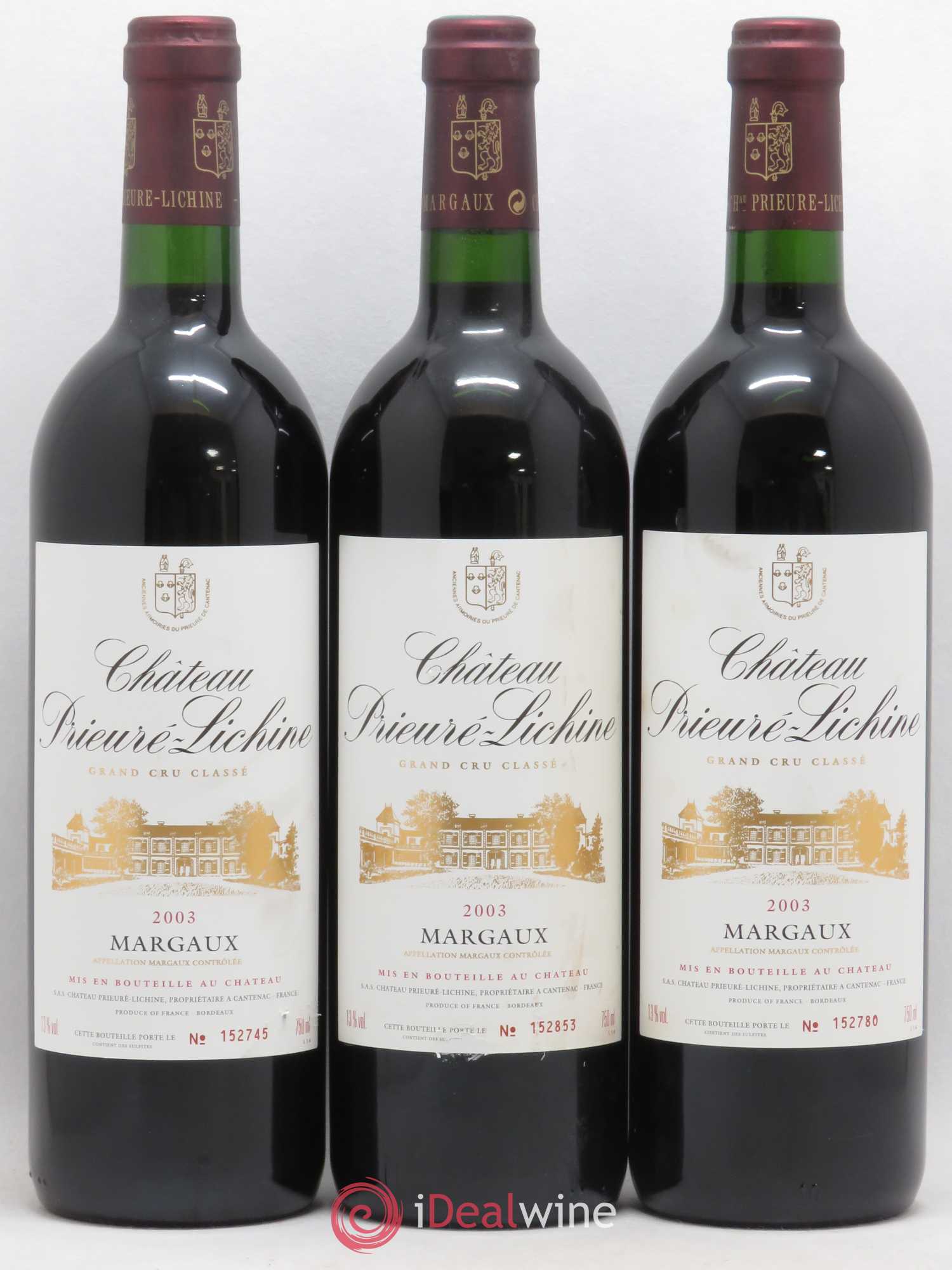 Château Prieuré Lichine 4ème Grand Cru Classé 2003 - Lot de 3 bouteilles - 0