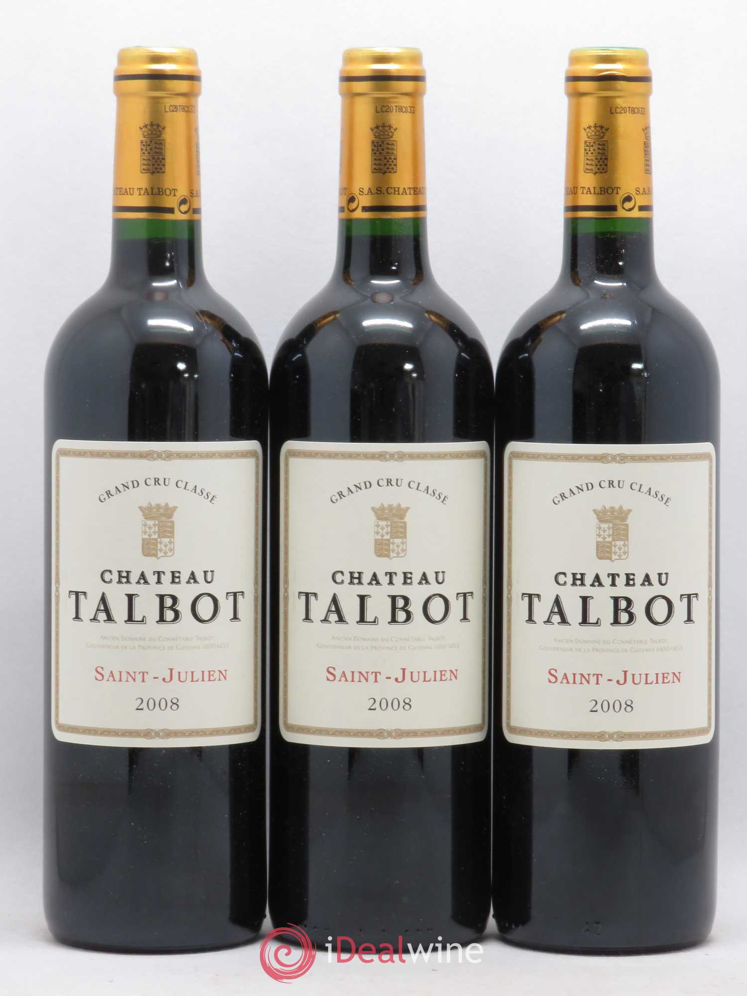 Château Talbot 4ème Grand Cru Classé 2008 - Lot de 3 bouteilles - 0