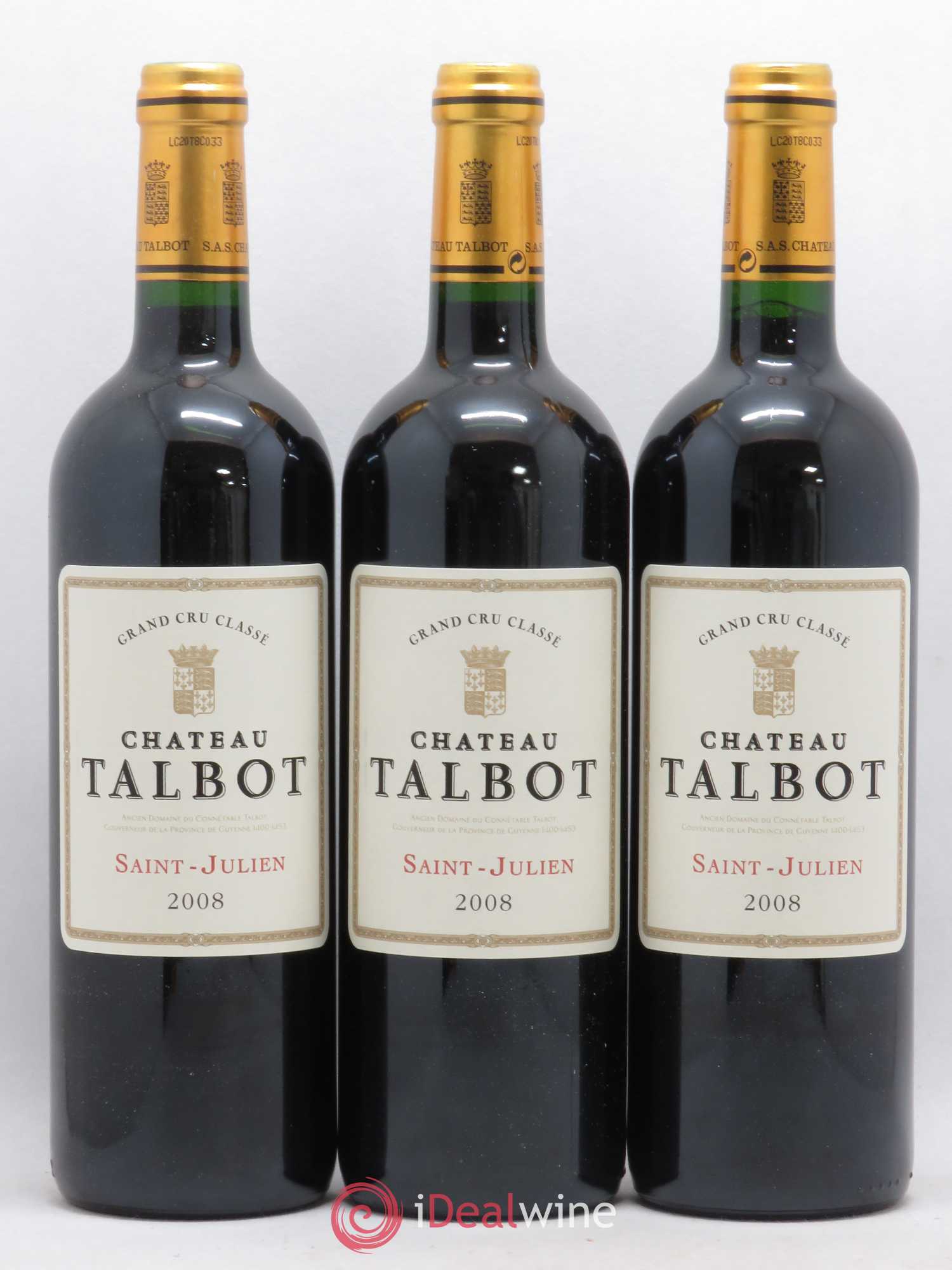 Château Talbot 4ème Grand Cru Classé 2008 - Lot de 3 bouteilles - 0