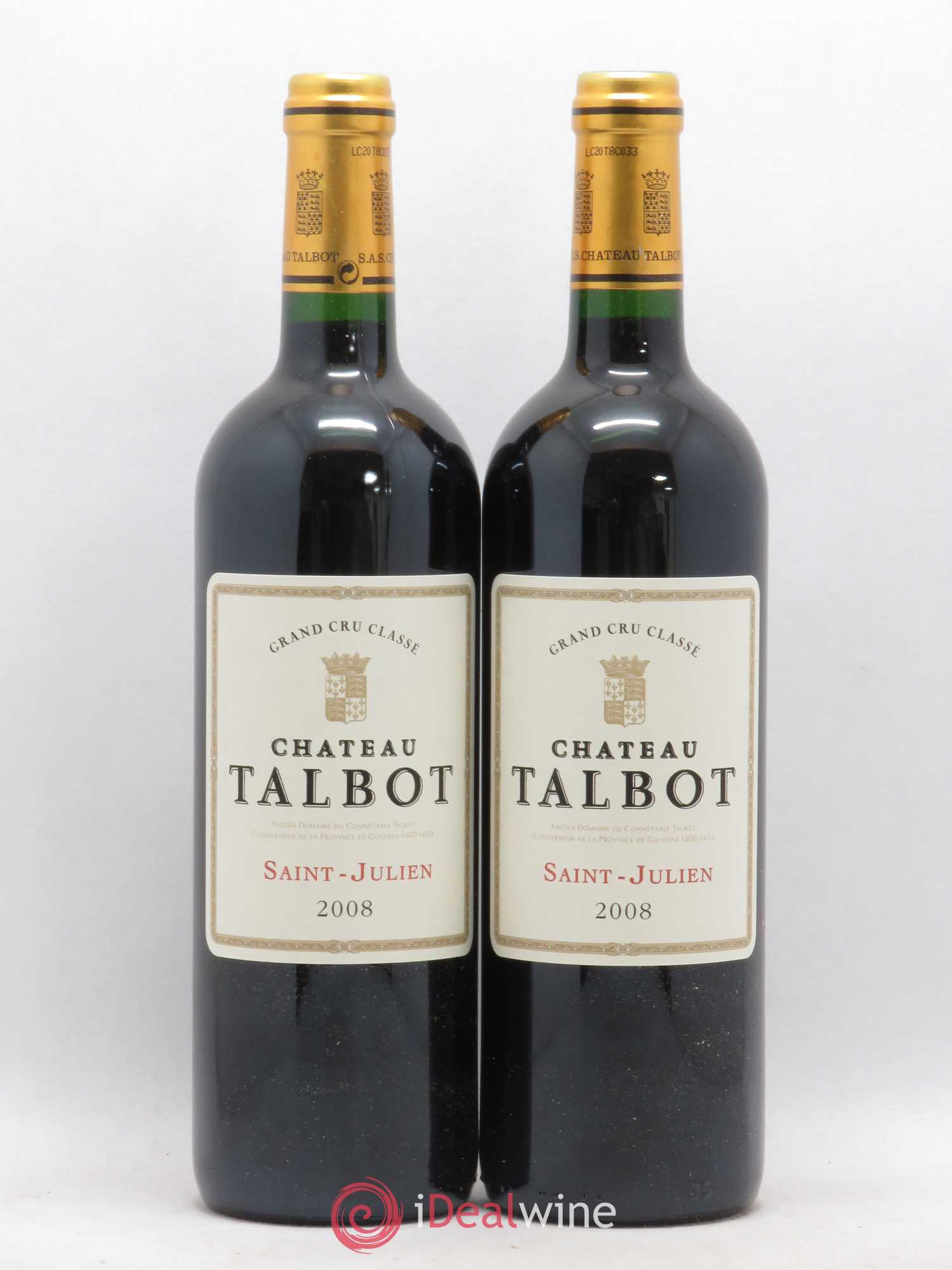 Château Talbot 4ème Grand Cru Classé 2008 - Lot de 2 bouteilles - 0