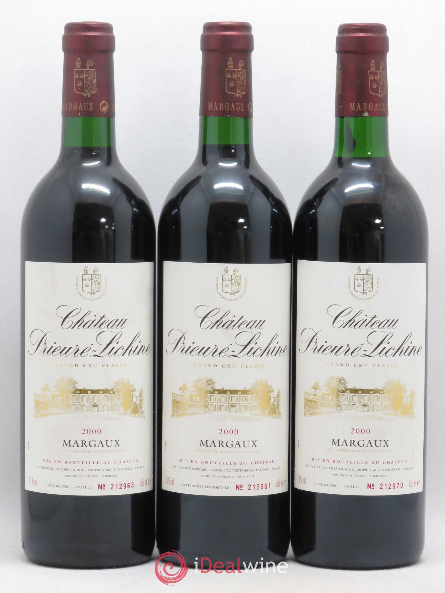 Château Prieuré Lichine 4ème Grand Cru Classé 2000 - Lot de 3 bouteilles - 0