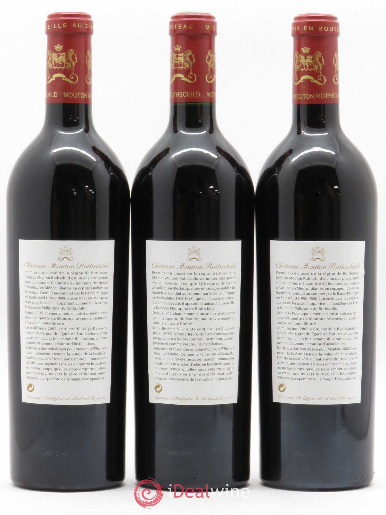 Château Mouton Rothschild 1er Grand Cru Classé 2002 - Lot de 3 bouteilles - 1