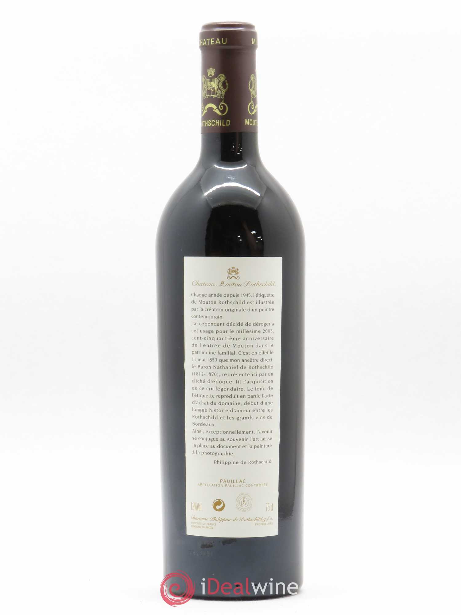 Château Mouton Rothschild 1er Grand Cru Classé 2003 - Lot de 1 bouteille - 1