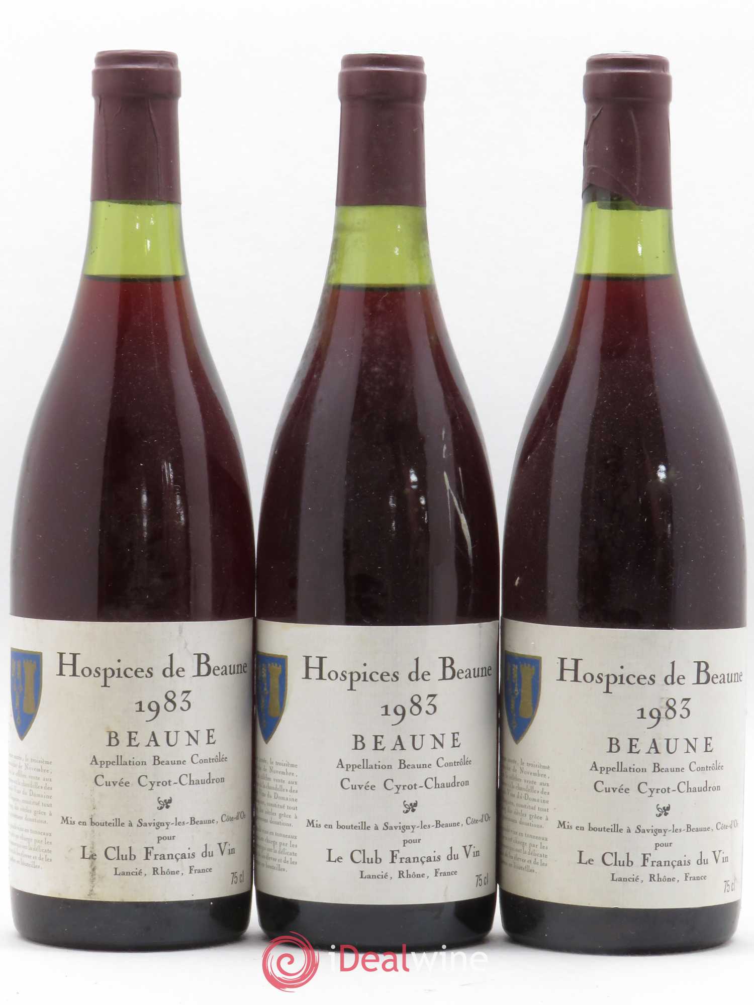 Beaune Cuvée Cyrot Chaudron Hospices de Beaune Le Club Francais du Vin 1983 - Posten von 3 Flaschen - 0