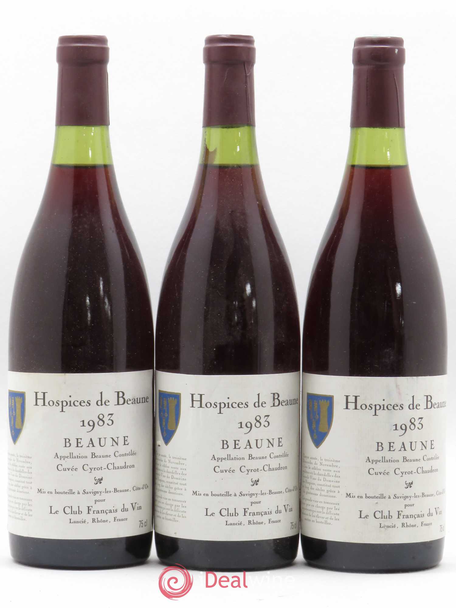 Beaune cuvée Cyrot Chaudron Hospices de Beaune Le club Francais du vin 1983 - Posten von 3 Flaschen - 0