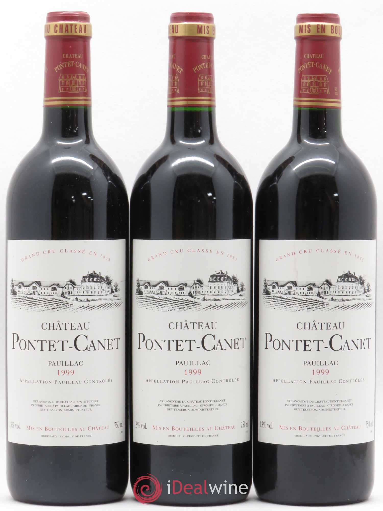 Château Pontet Canet 5ème Grand Cru Classé 1999 - Lot de 3 bouteilles - 0