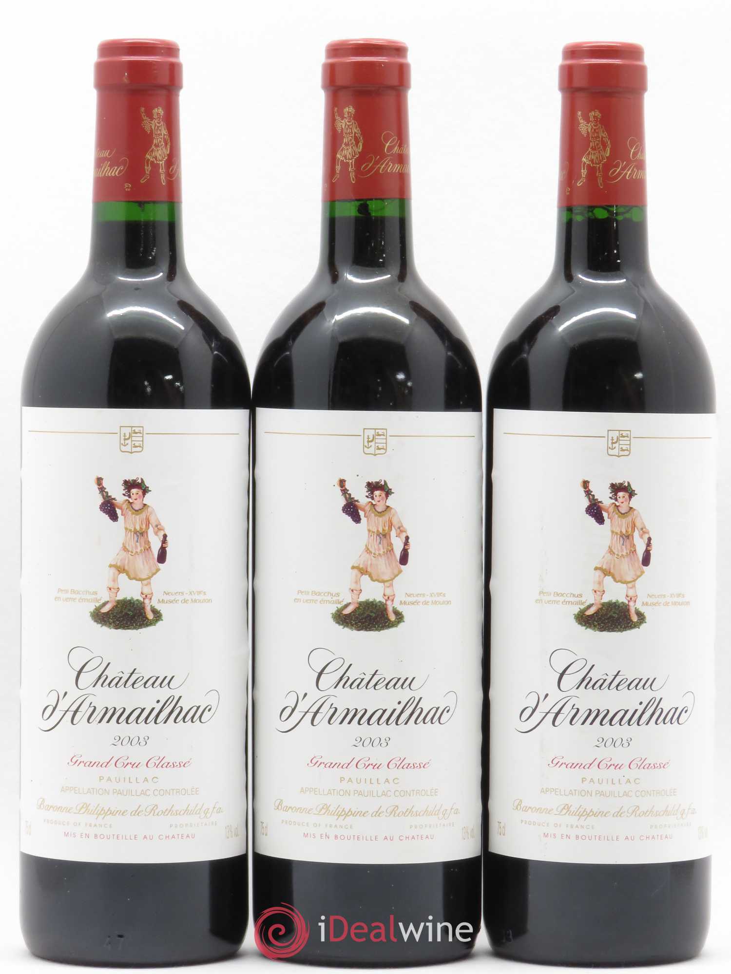 Château d' Armailhac - Mouton Baron(ne) Philippe 5ème Grand Cru Classé 2003 - Lot de 3 bouteilles - 0